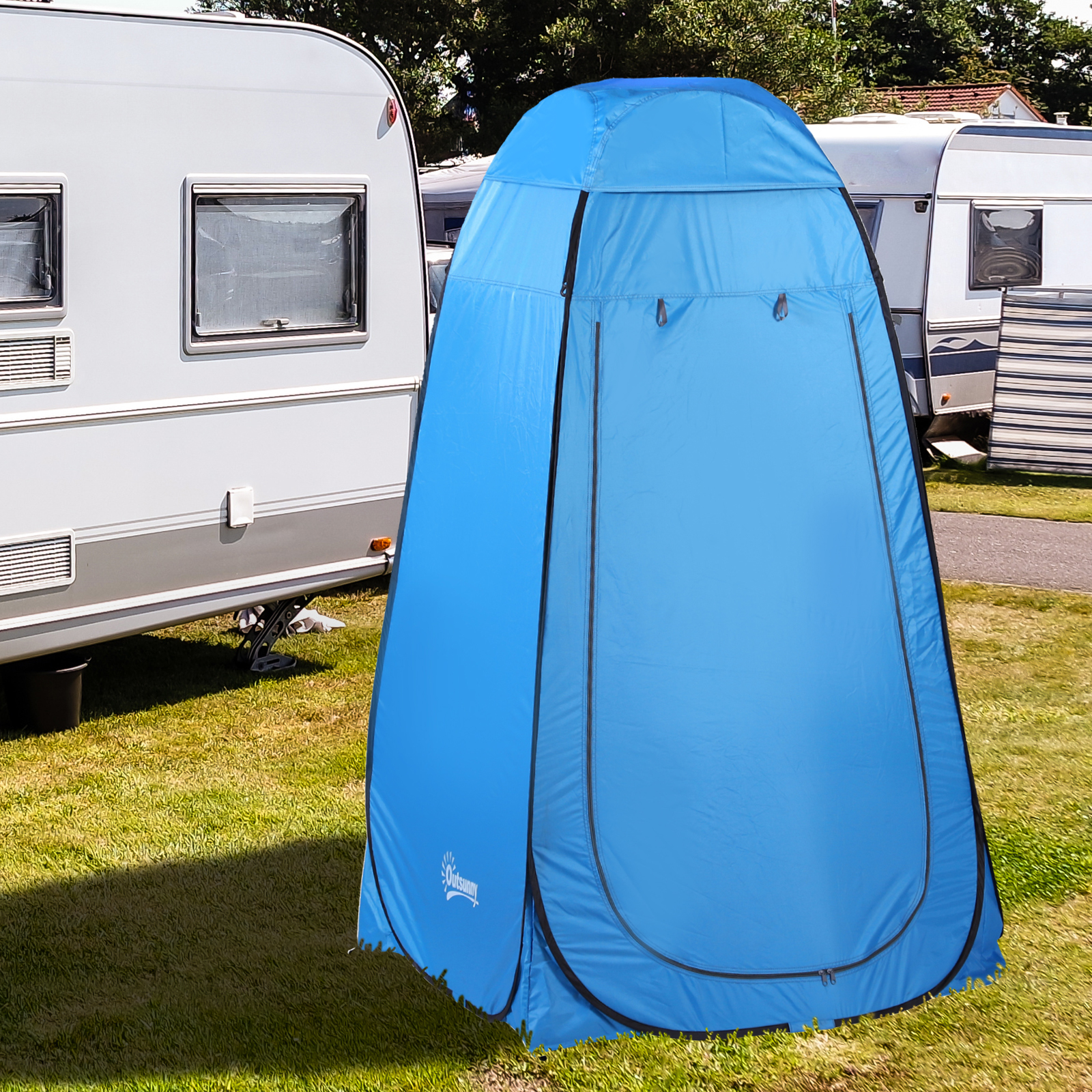 Pop up Toilettenzelt Mobiles Camping Duschzelt Umkleidezelt mit Innentasche Duschkabine Umkleidekabine Wasserfest Polyester Himmelblau 120 x 120 x 190 cm