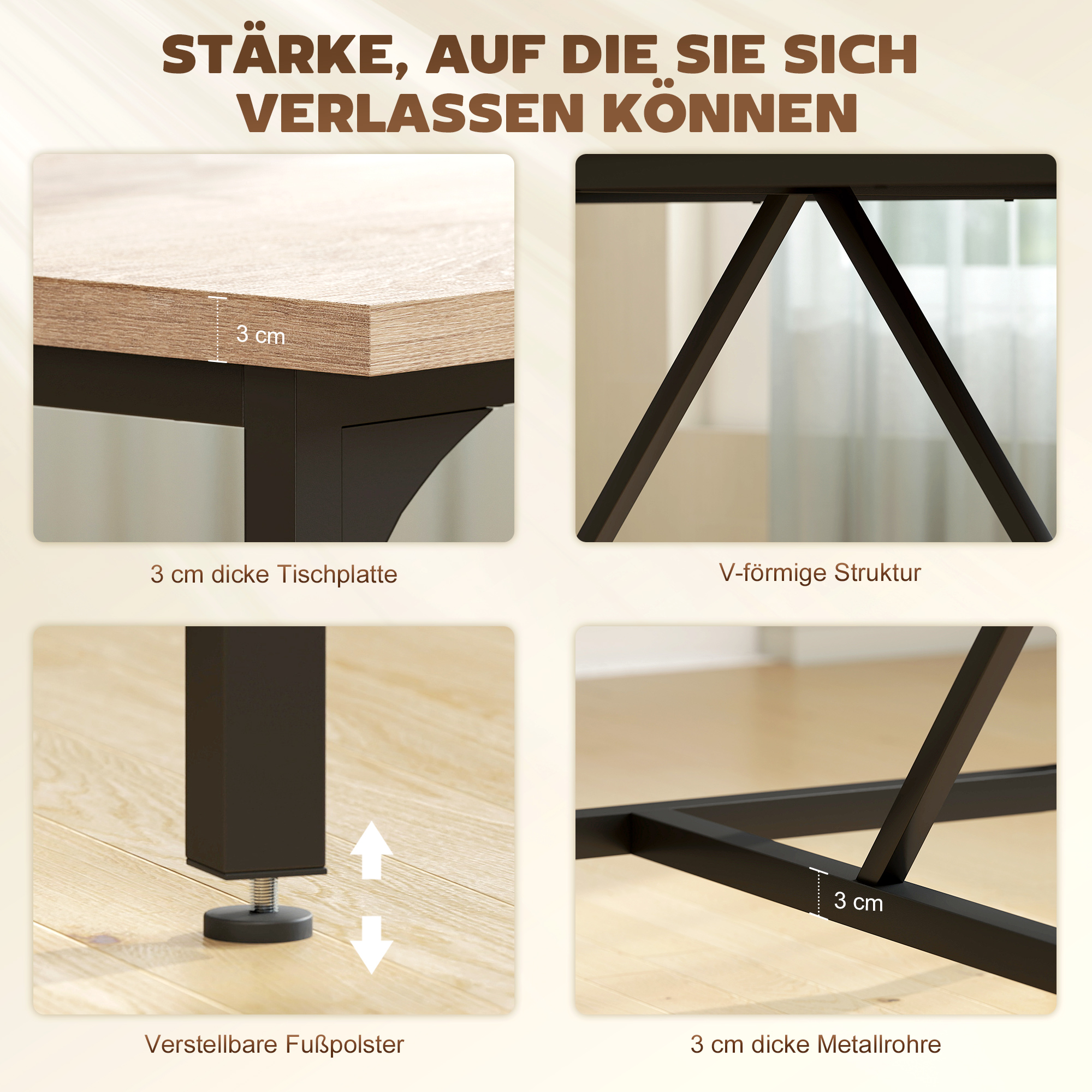 Esstisch für 6-8 Personen Moderner Rechteckiger Küchentisch mit Holzoptik, 180 x 80 x 75,5 cm, Natur