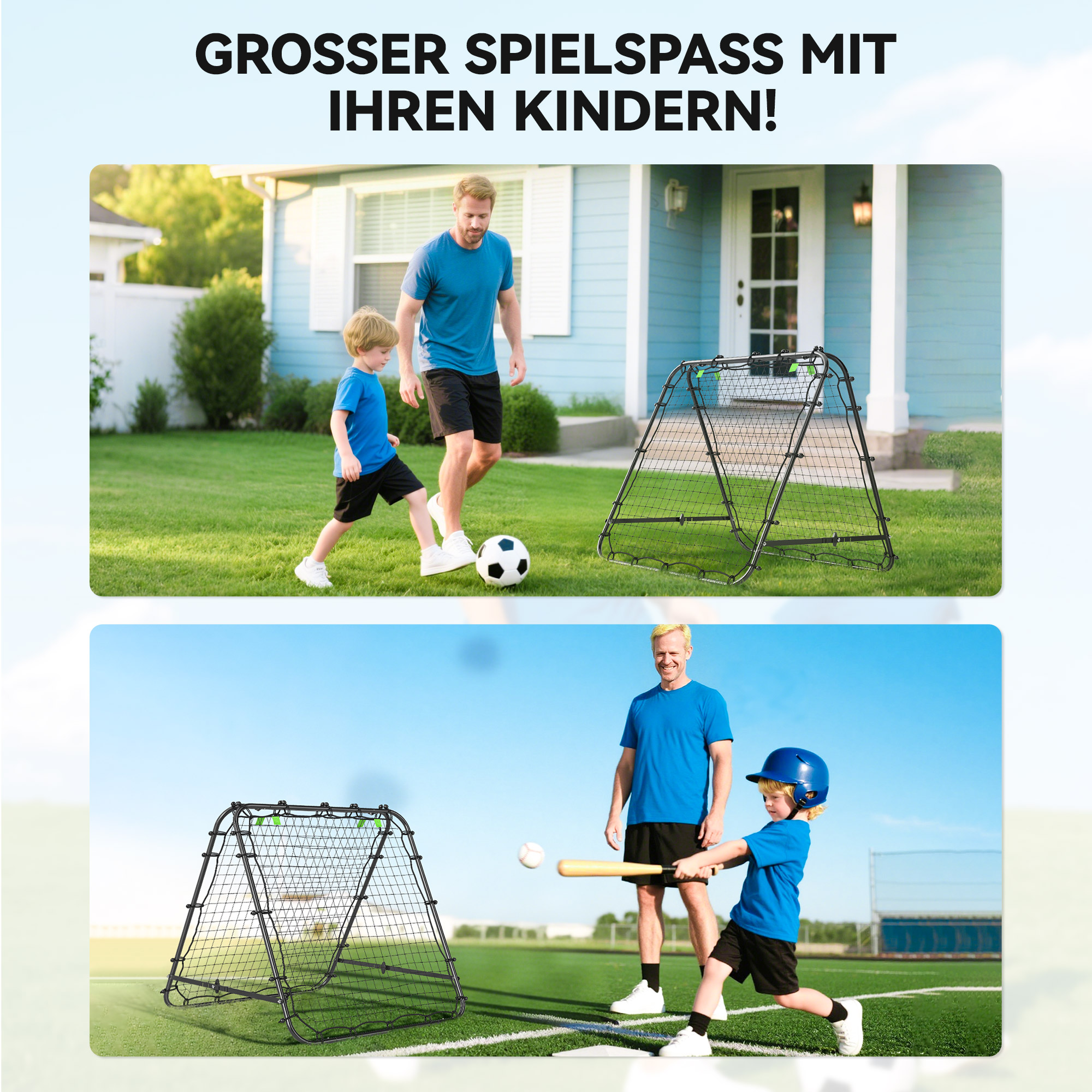 Fußballtor, verstellbar, klappbar, Metallrahmen, 100 x 68-95 cm, Schwarz