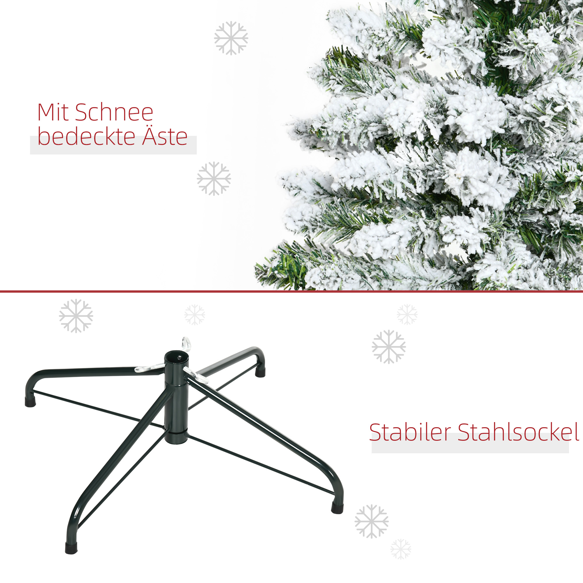 Künstlicher Weihnachtsbaum, Schnee-Effekt, flammenhemmend, Scharnierkonstruktion, Grün/Weiß