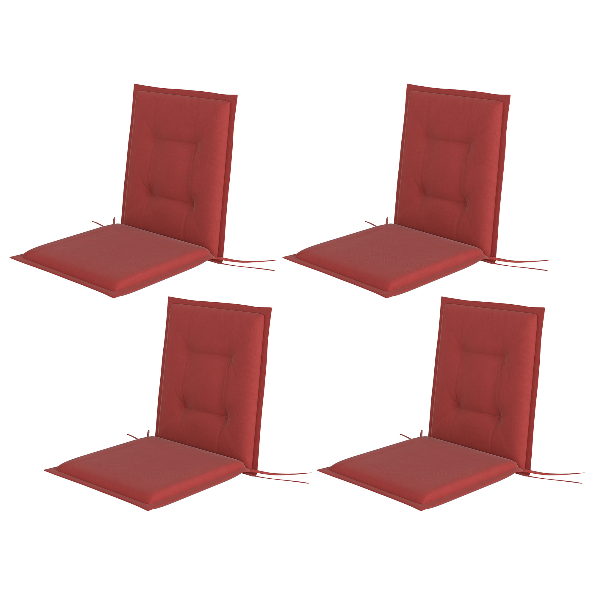 4er Set Sitzkissen 108 x 50 x 5 cm Stuhlkissen mit Bändern, Outdoor Indoor Sitzauflage Weinrot