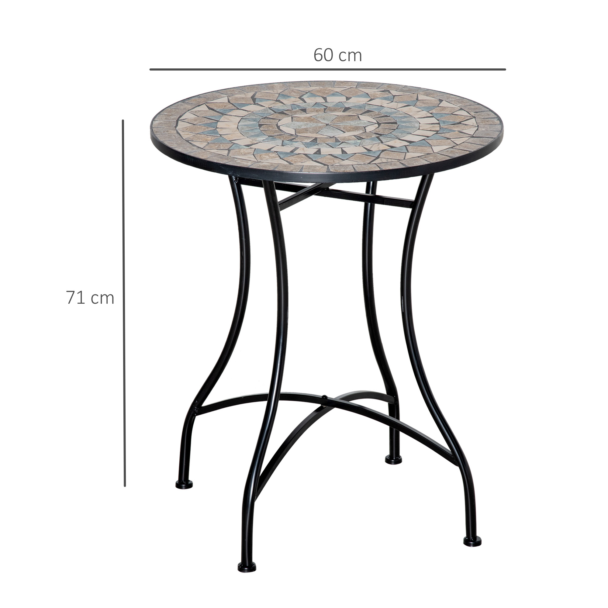 Gartentisch Mosaiktisch rund Bistrotisch Beistelltisch mit Mosaikplatte Keramik Metall Grün+Beige+Weiß Ø60 cm