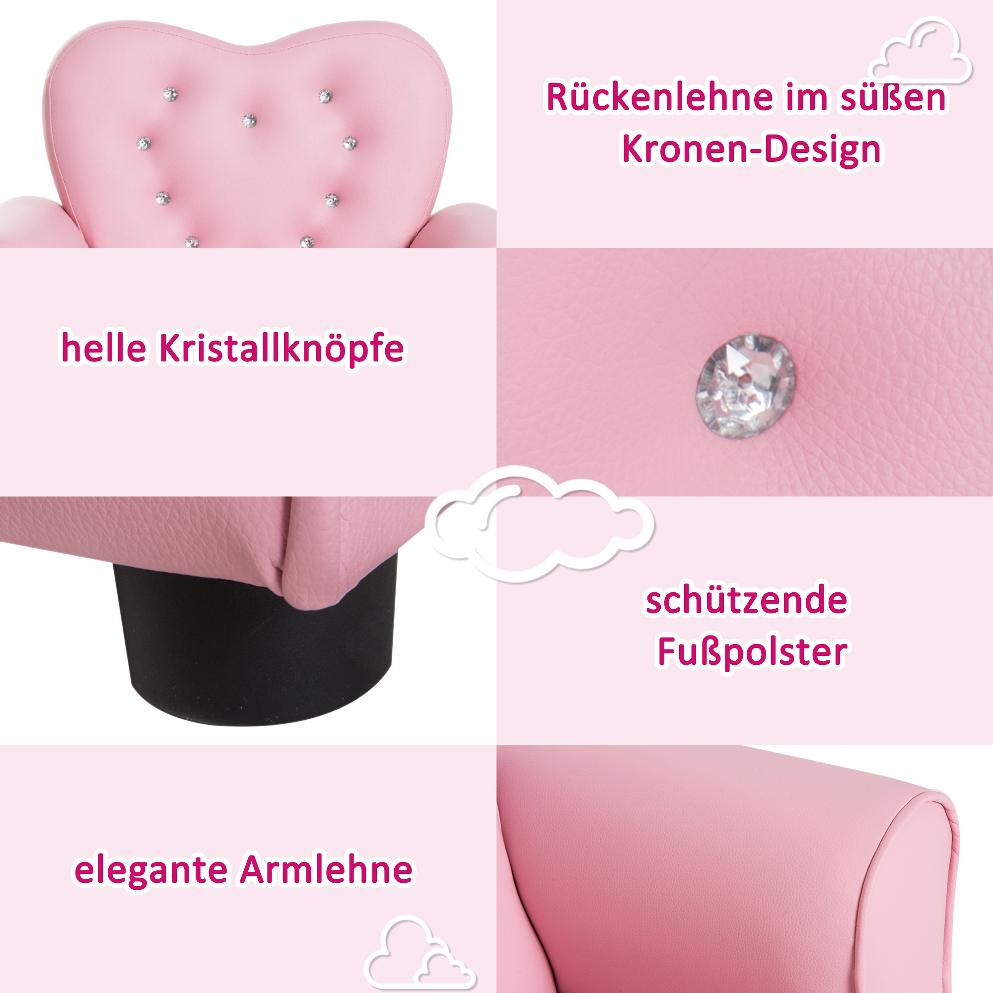 Kindersessel Kindersofa, massiven Holzfüßen Sessel aus Schaumstoff Kinderstuhl für Kinderzimmer, Spielzimmer, 59 x 41,5 x 49 cm, für Kinder 1,5-3 Jahre Rosa