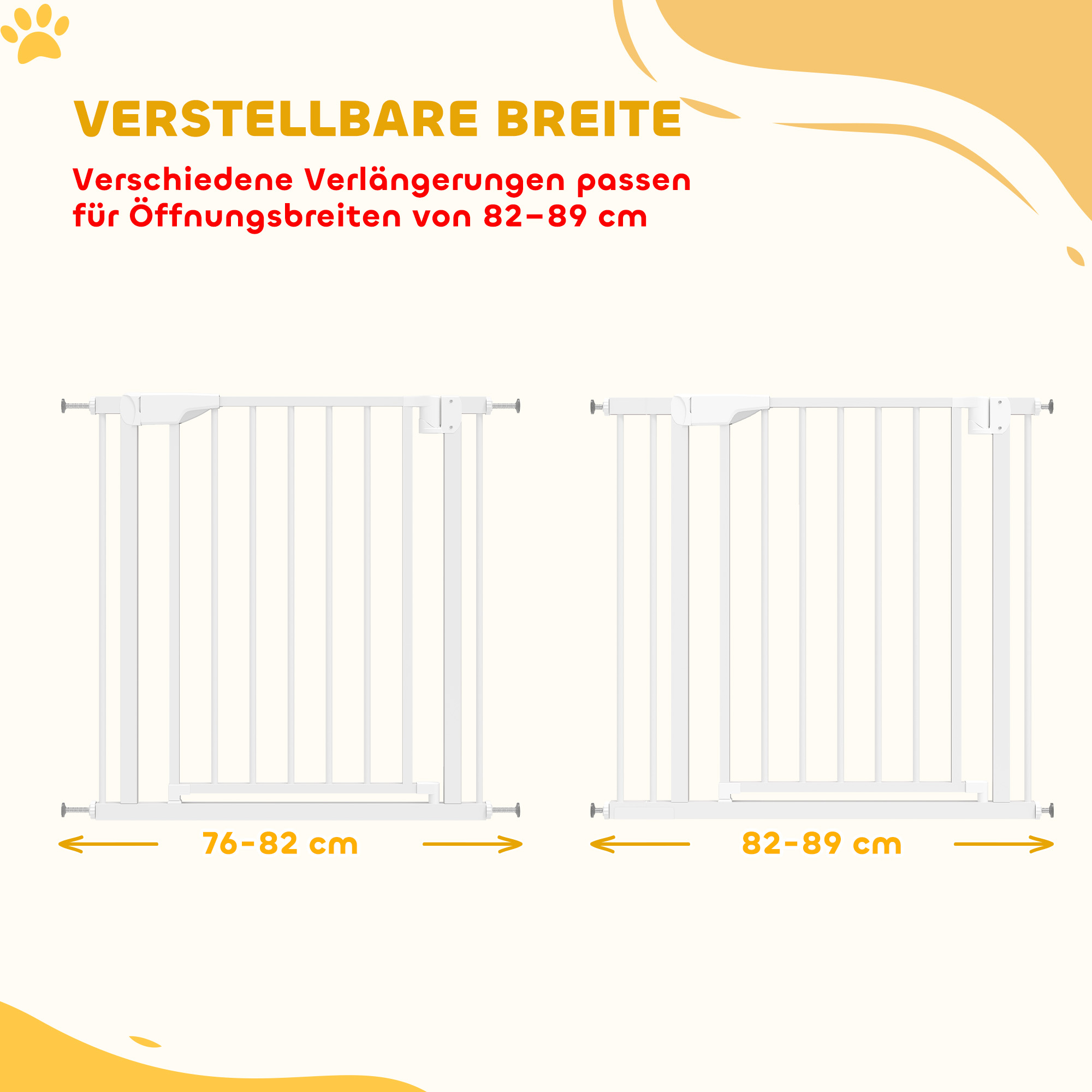 Treppenschutzgitter Absperrgitter ohne Bohren mit automatische Schließung für Kinder Küche Treppe 76-89 x 76 cm Weiß