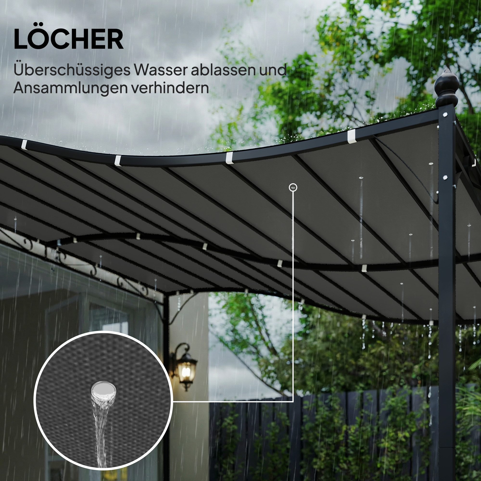 Ersatzdach für Pergola Sonnensegel für Terrassenüberdachung Ersatz-Dachplane für 3 x 3 m Pavillon 298x293 cm Dunkelgrau