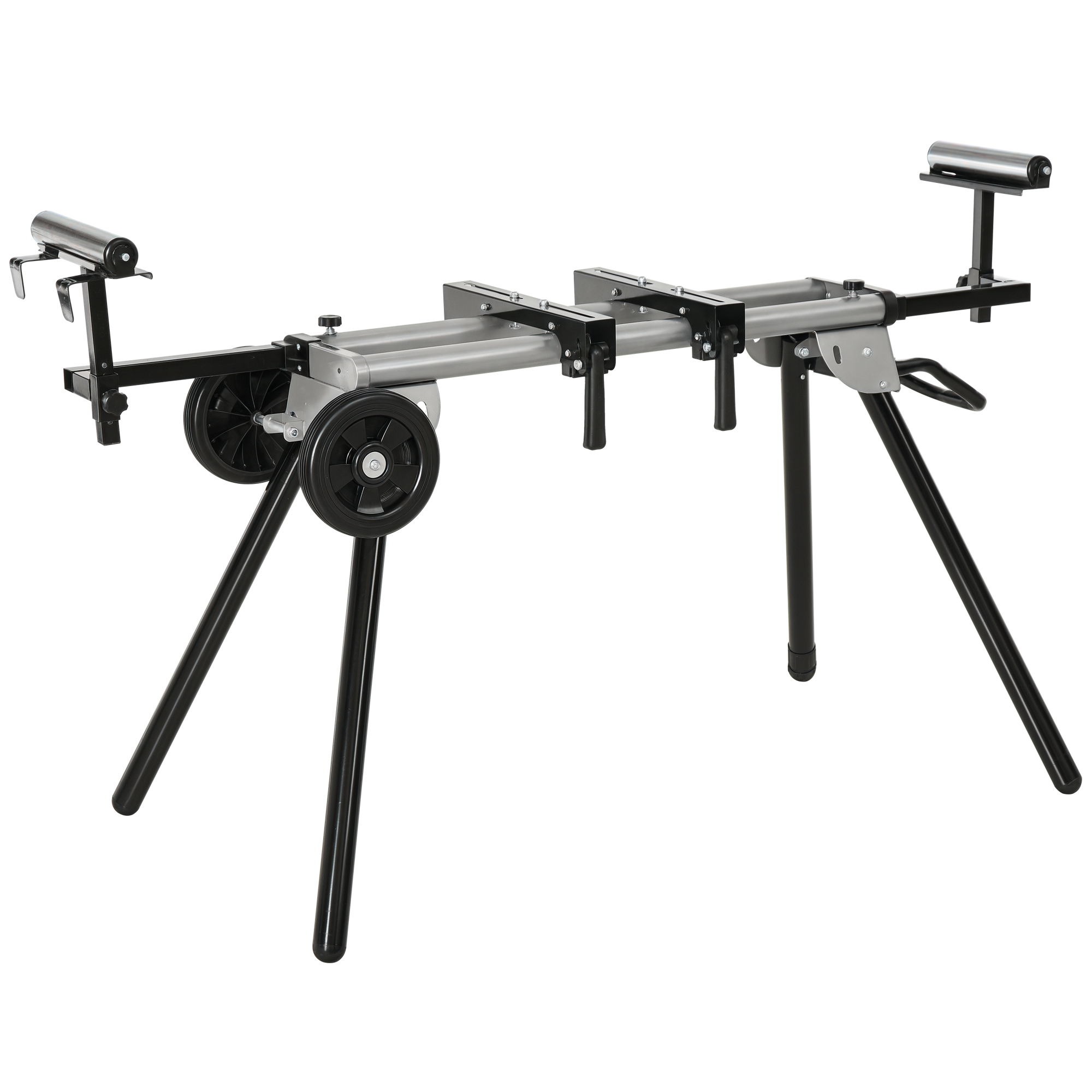 Untergestell für Kappsägen Arbeitstisch für Kapp- und Gehrungssägen Sägengestell Kappsäge Stahl Schwarz+Silber Seitenverlängerung 123,5-245 cm