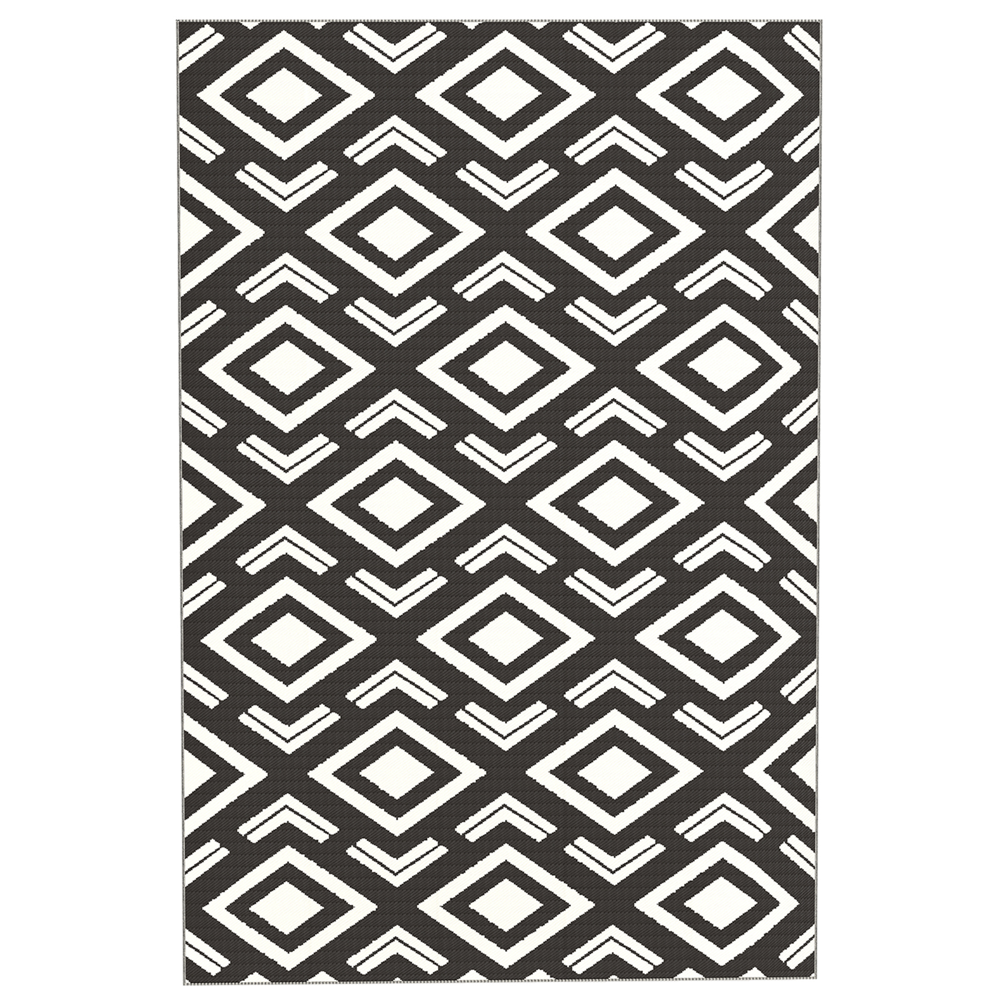 Outdoor Teppich robuster Wetterfest Outdoorteppich mit Tragtasche, faltbar Carpet Boho-Style 182 x 274 cm Schwarz+Weiß