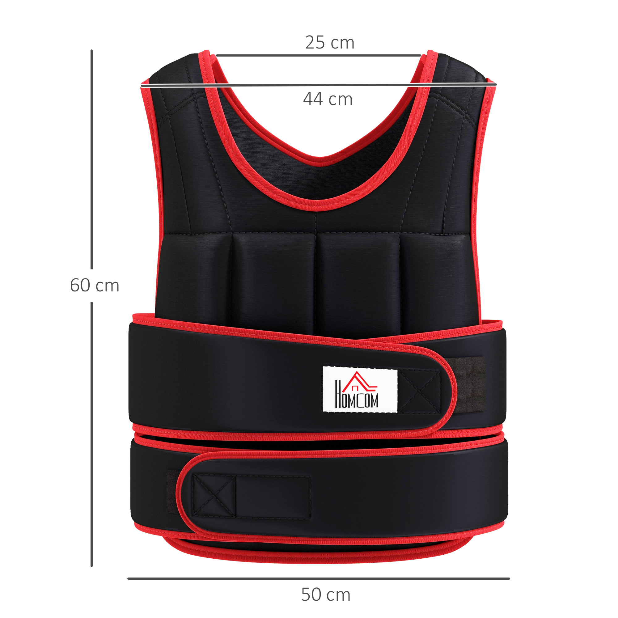 20 kg Trainingsweste Gewichtsweste mit doppelten Gurten verstellbar Krafttraining Fitness Oxford Metall-Sand Schwarz+Rot 60 x 50 cm