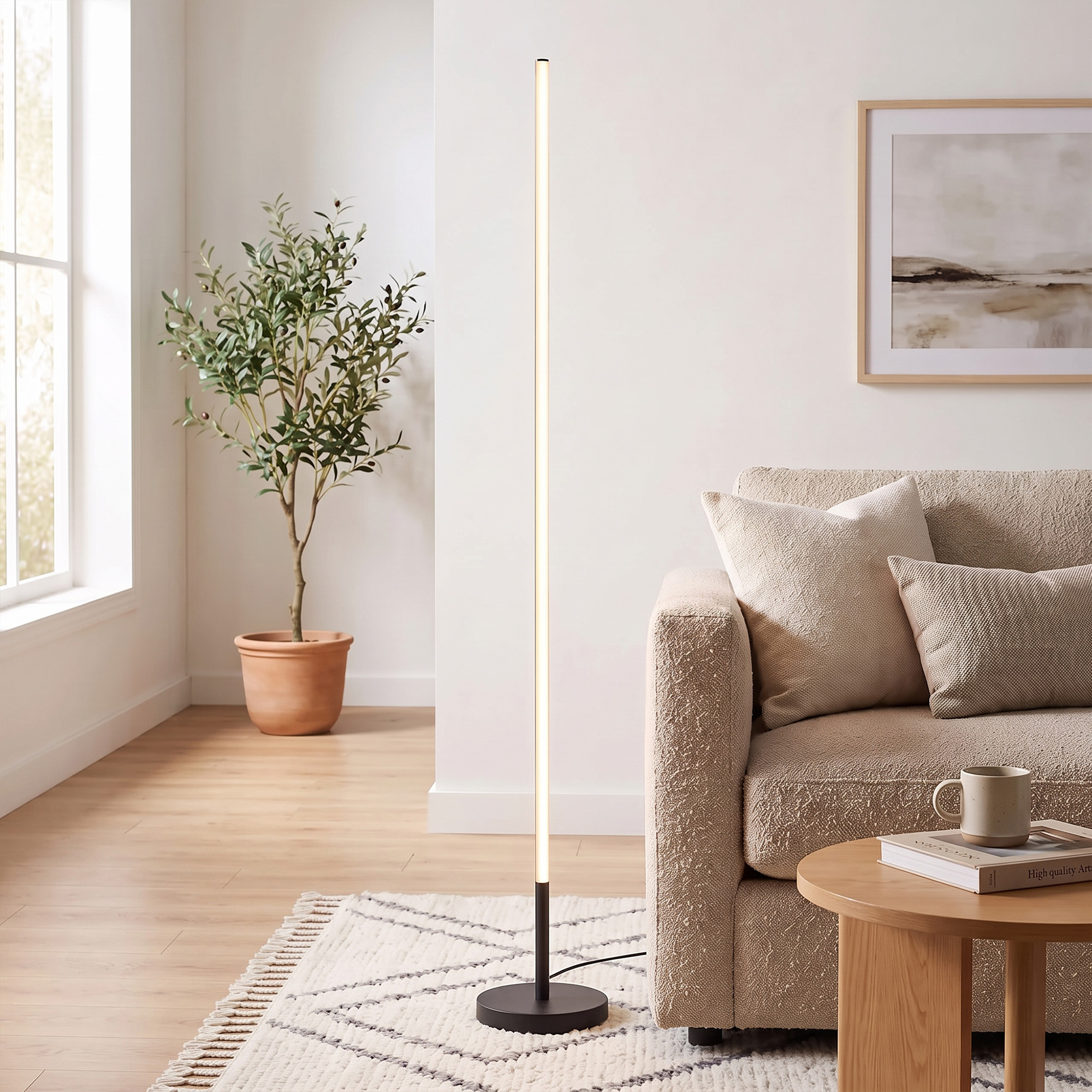 LED-Ecklampe, moderne Stehlampe, 1450 lm, 3 Helligkeitsstufen, Fußschalter, 3000 K, Wohn-/Schlafzimmer, Schwarz