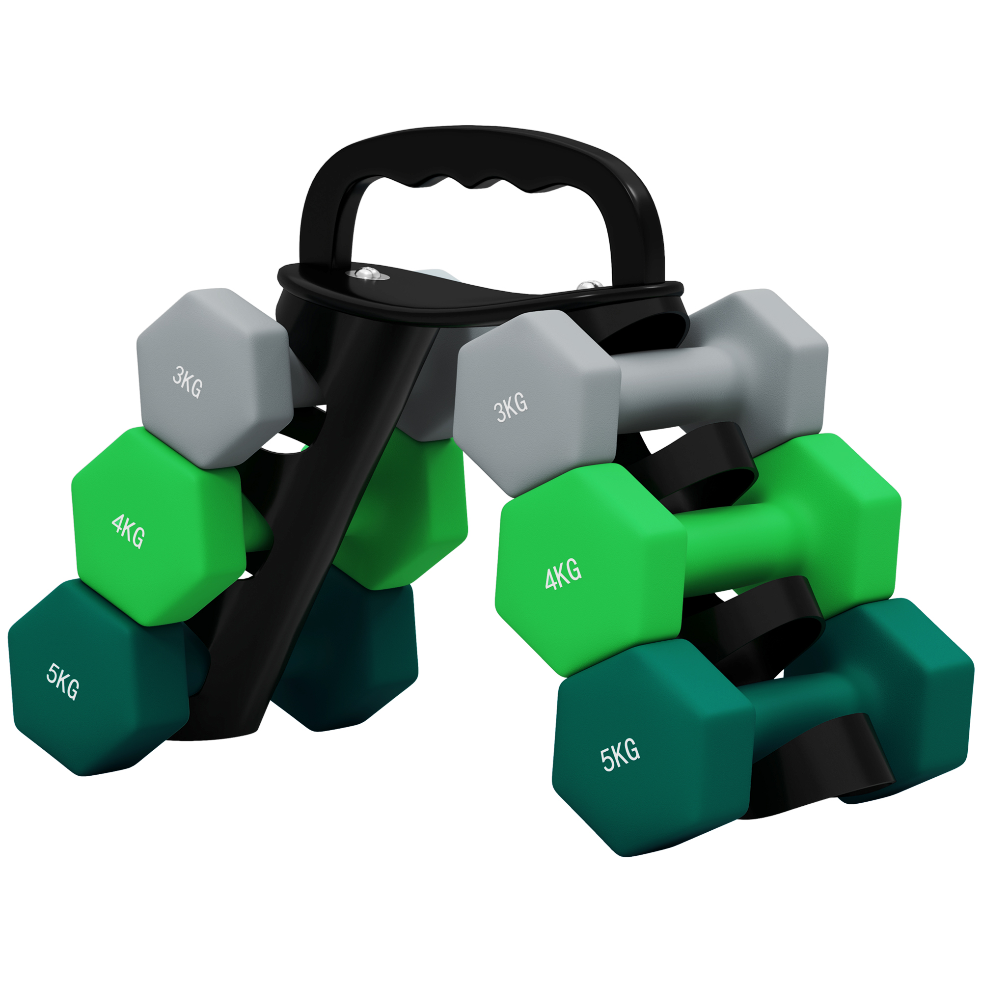 Hantelset mit Aufbewahrungsgestell, Set mit 6 Hanteln für Fitness-Training, 2 x 3kg, 2 x 4kg, 2 x 5kg