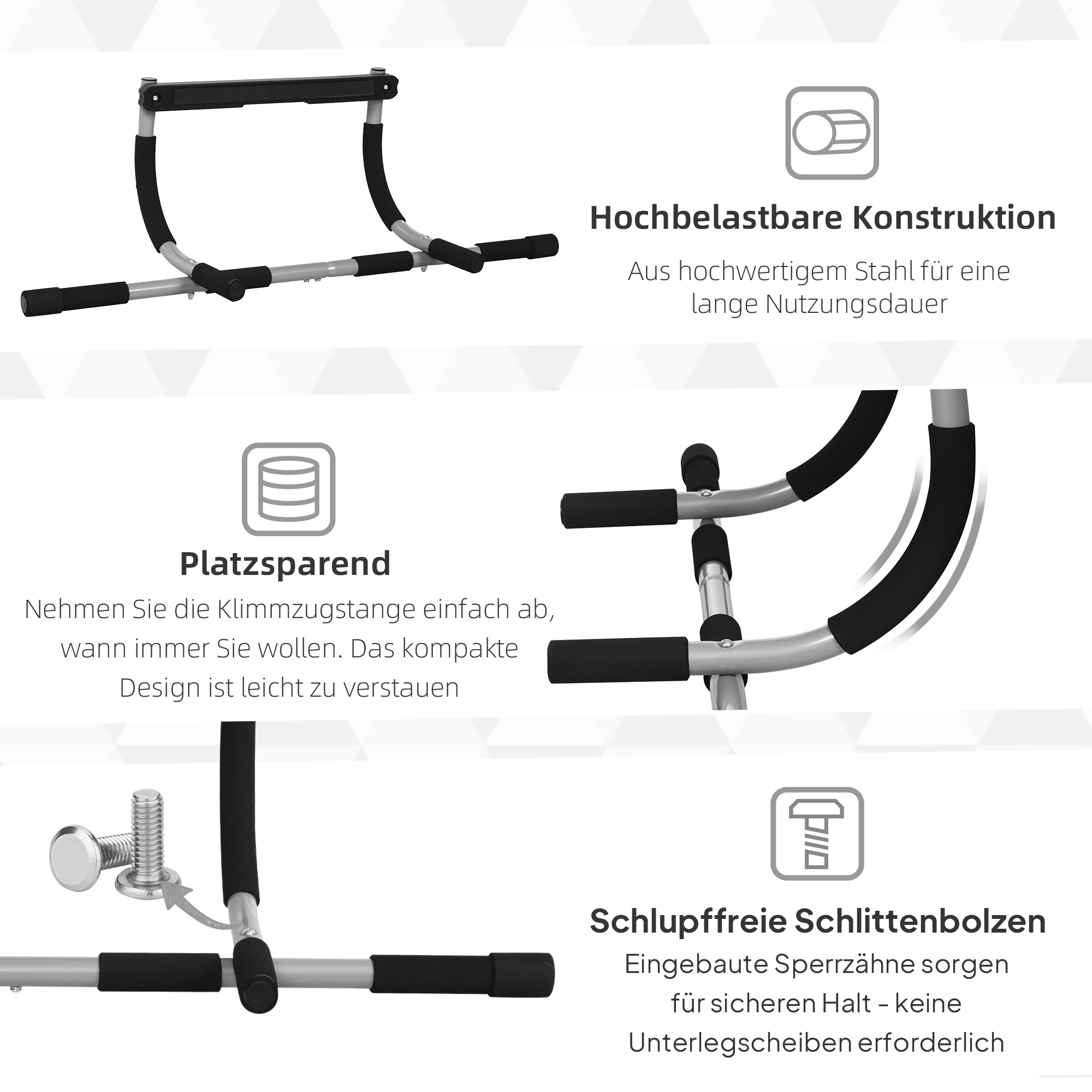 Klimmzugstange, Trainings-Halterung, Multifunktions-Türreck, Stahl, Schaumstoff, 92 x 40 x 17 cm, Schwarz+Grau