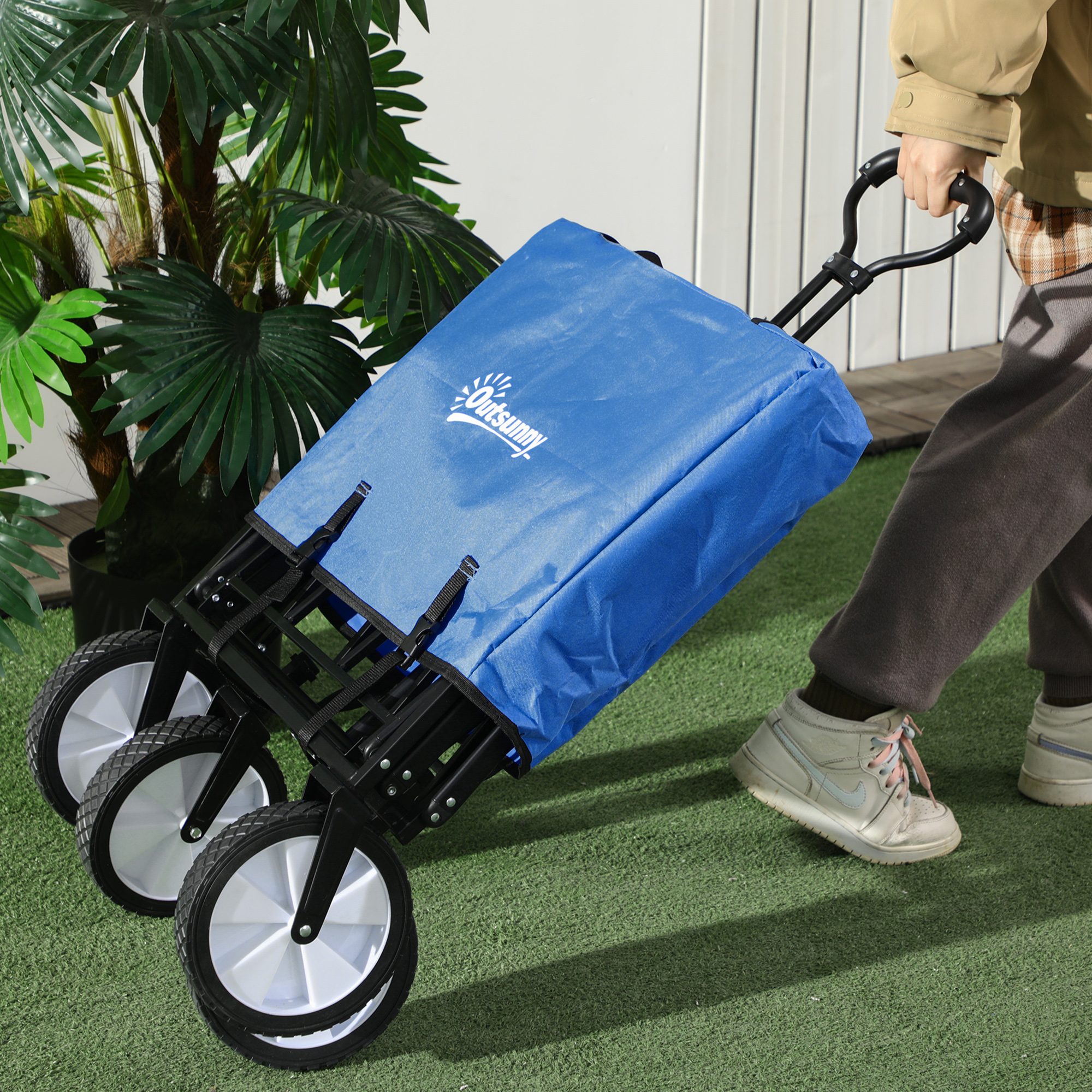 Bollerwagen Handwagen mit faltbar Bremsen Verstellbarem Griff Transportwagen 68 KG Belastbar, Strandwagen Gartenwagen für Strand Garten Einkauf Shopping