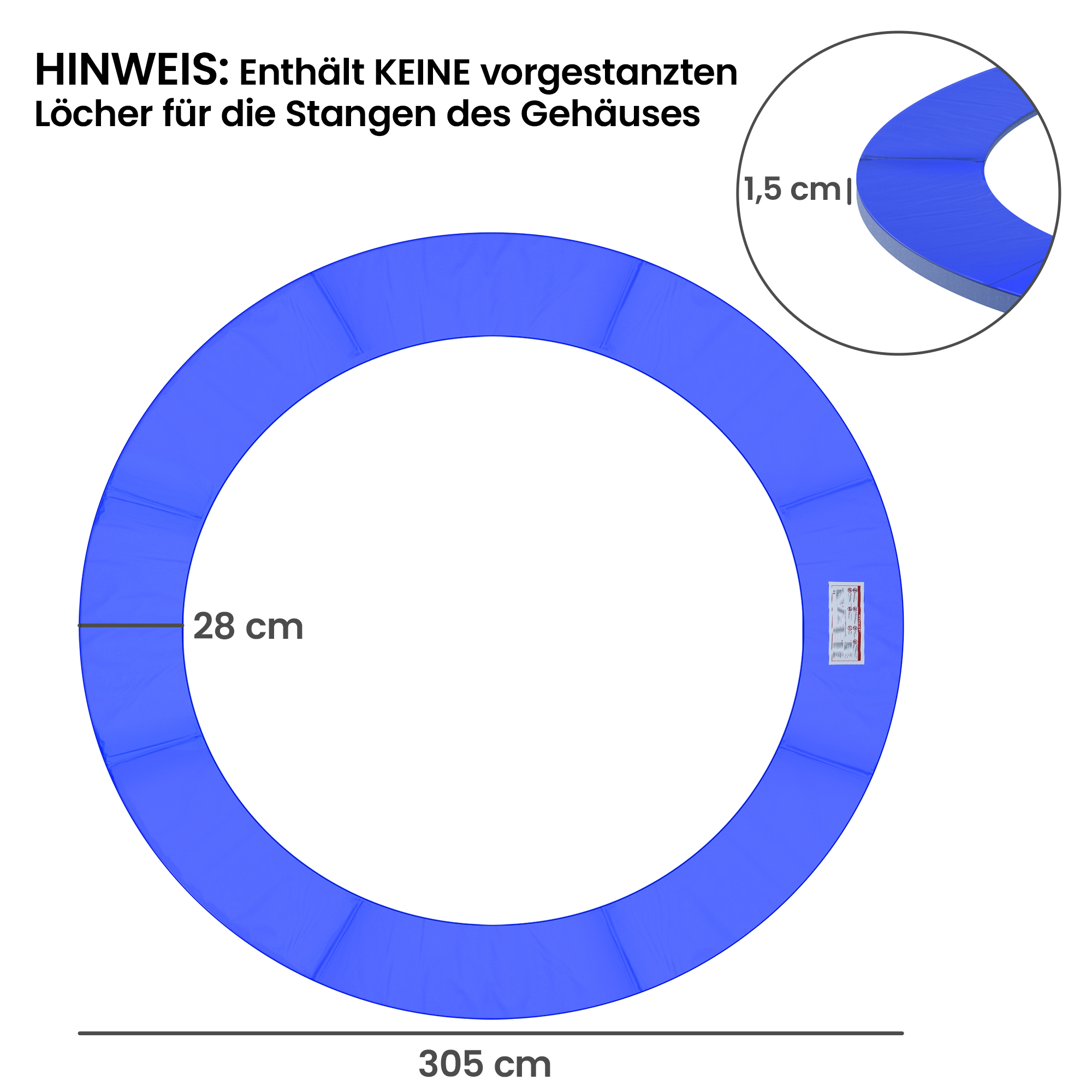 Trampolin Randabdeckung Sicherheitsnetz Wetterplane 8ft 10ft 12ft 15ft Randabdeckung: Ø 305cm-Blau(Trampolin nicht enthalten)