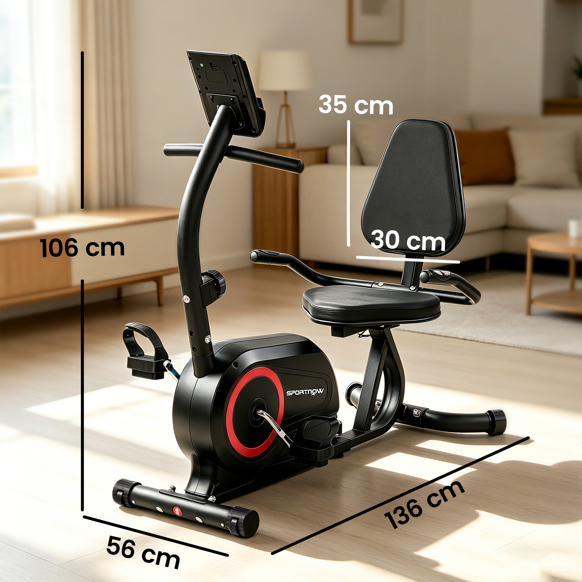 Liegeergometer für Zuhause mit 8 verstellbar Widerstandsstufe Magnetbremse APP Pulssensor LCD-Display Fußriemen