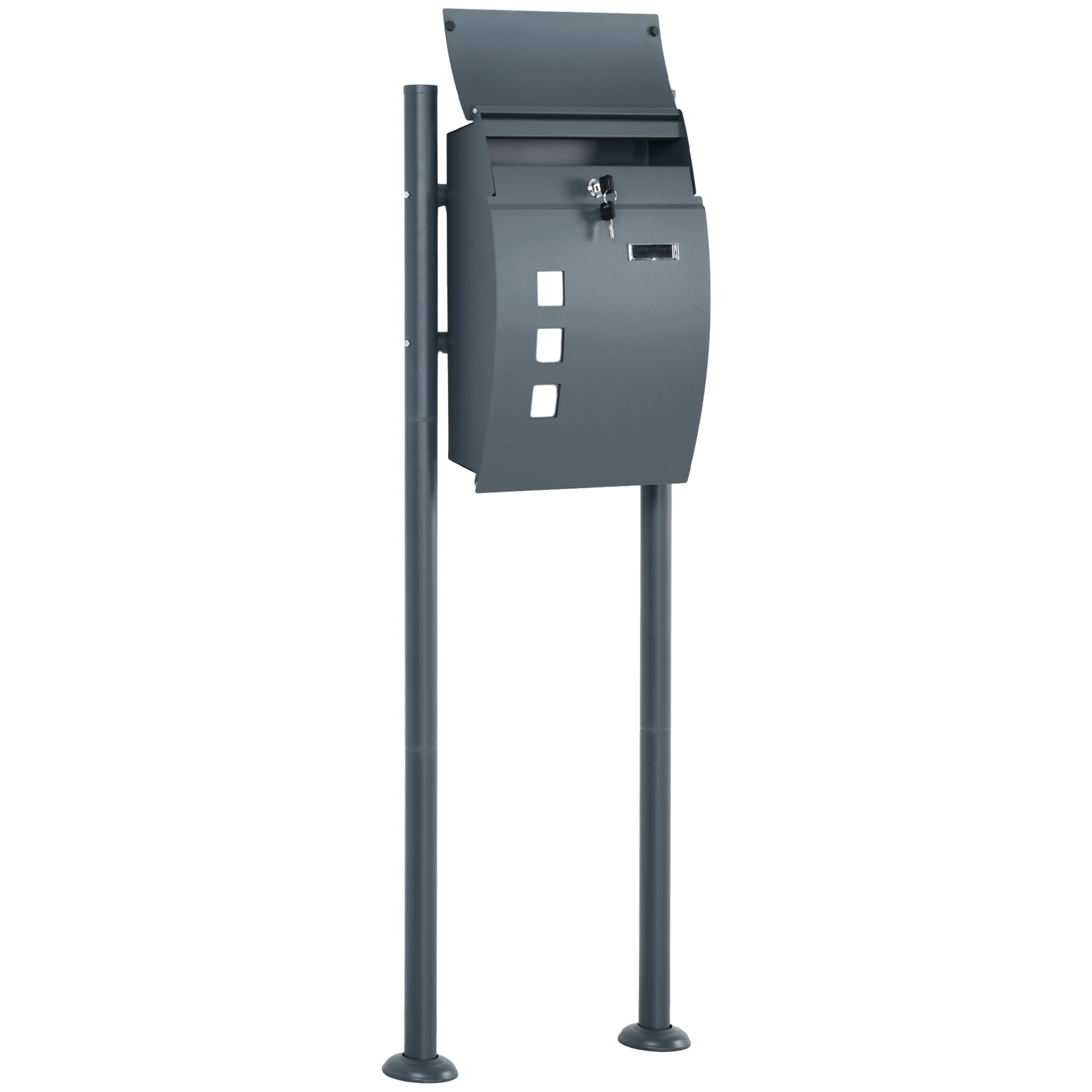 Briefkasten Postkasten, Verriegelung, Standbriefkasten, 2 Schlüssel, Stahl, 44 cm x 15 cm x 114 cm,  Grau