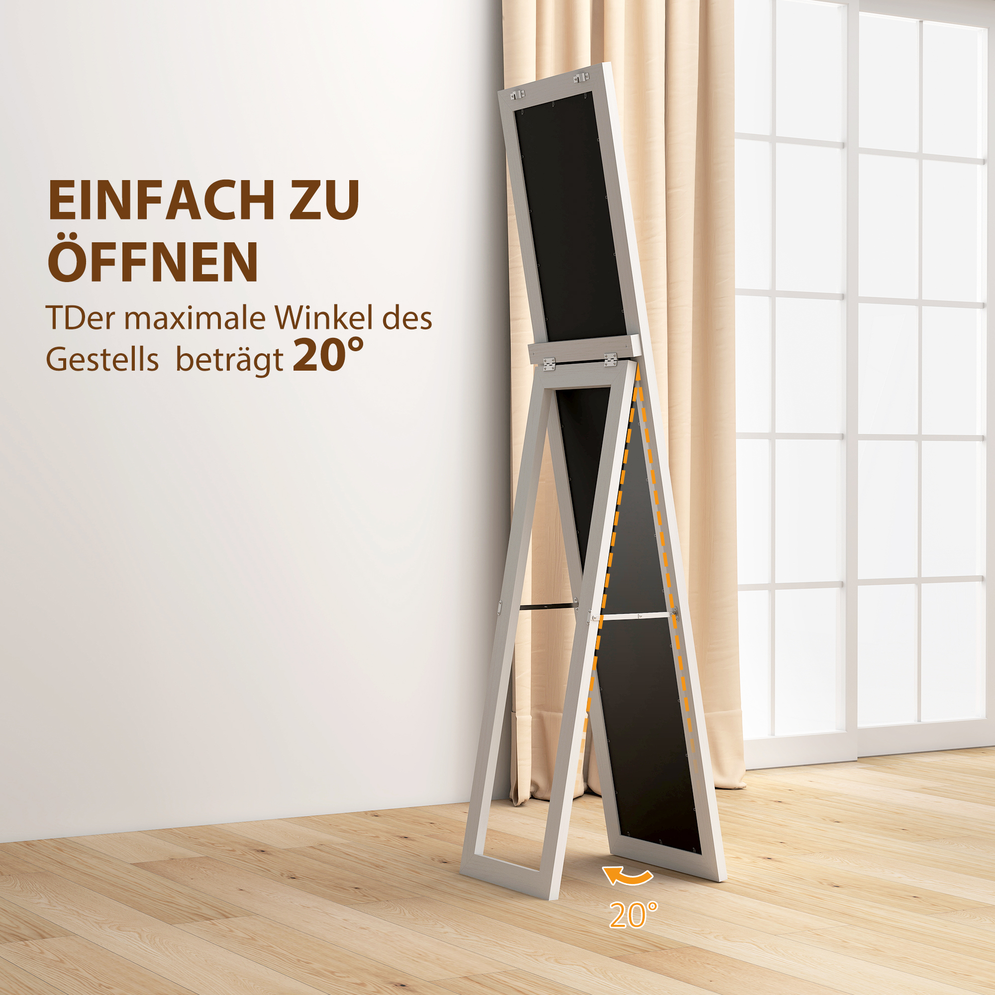 Standspiegel, Ganzkörperspiegel mit Ständer, freistehender Wandspiegel, 37 x 157 cm, Weiß