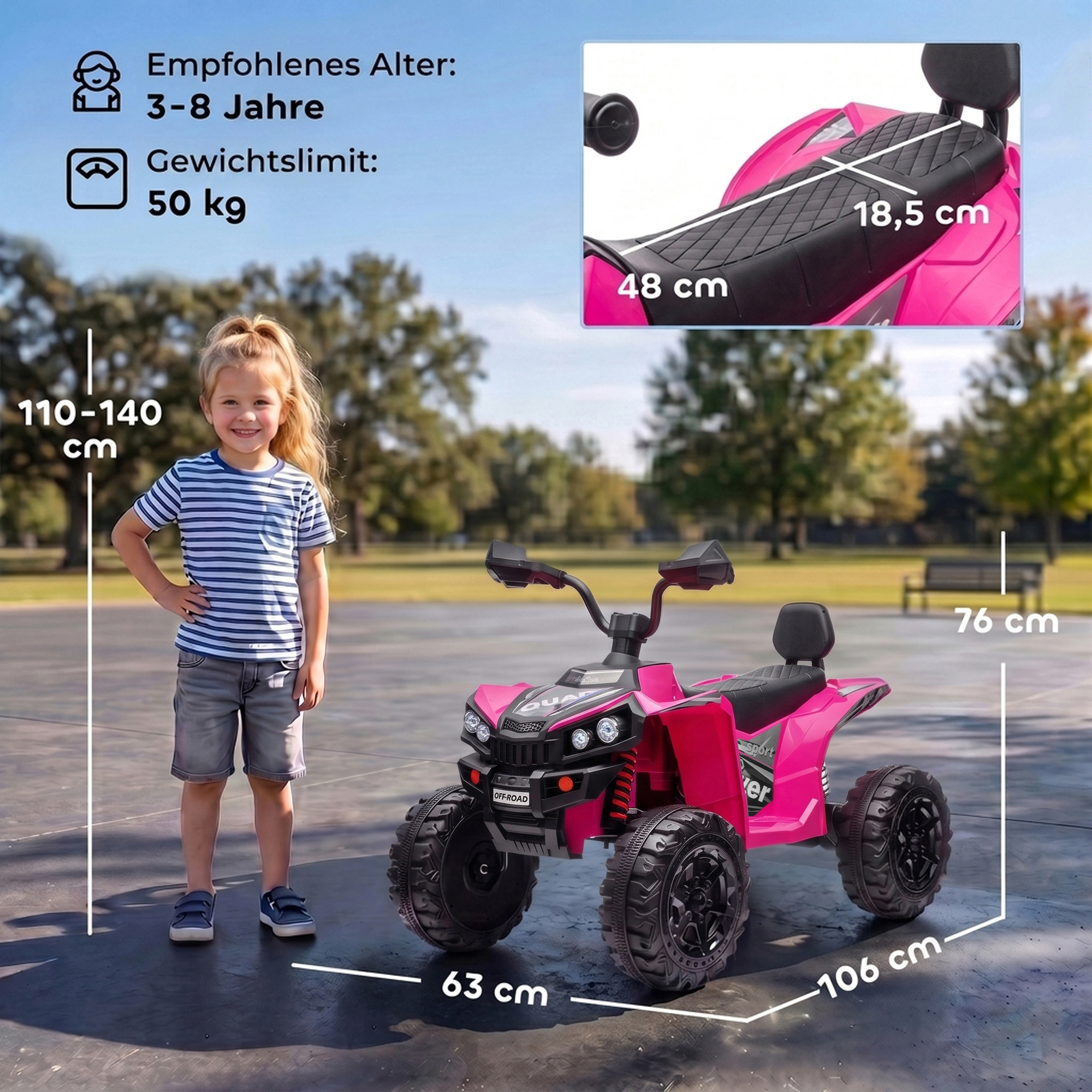 Kinder Quad Elektro 24V 2-Sitzer Elektro ATV 4–6 km/h Kinderquad mit Lithium-Akku 2 120W Motoren 4-Rad-Federung