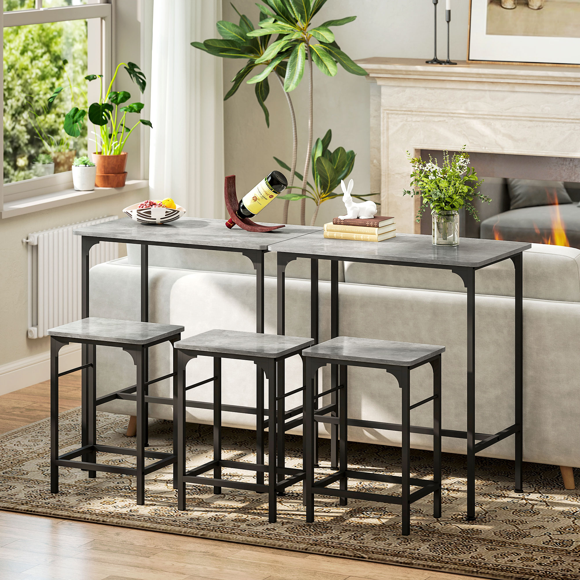 Bartisch Set Bartisch mit Barhocker-Set Esstisch mit 2 Stühlen mit Rutschfestem Fußpolster Grau