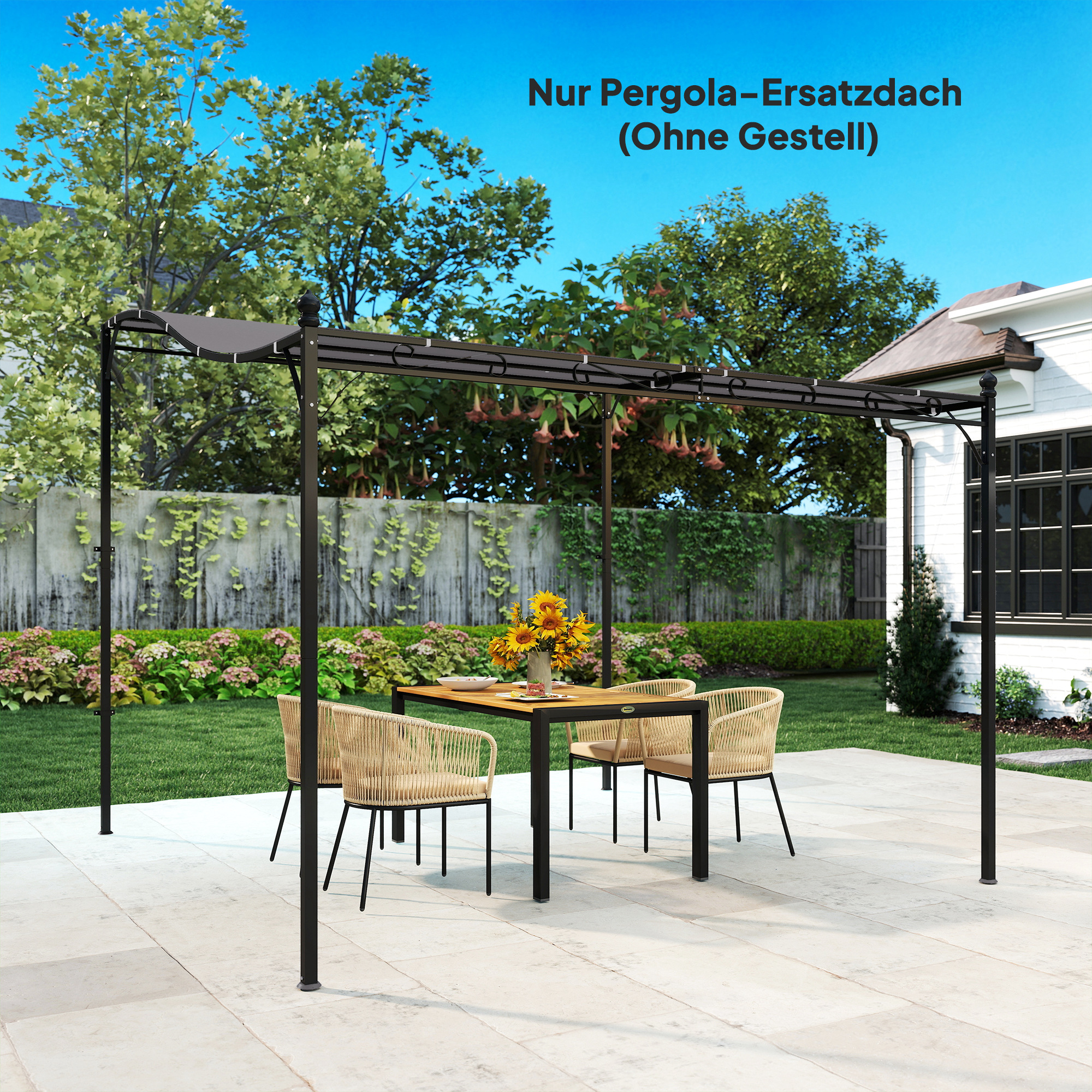 Ersatzdach für Pergola Sonnensegel für Terrassenüberdachung Ersatz-Dachplane für 3 x 3 m Pavillon 298x293 cm Dunkelgrau