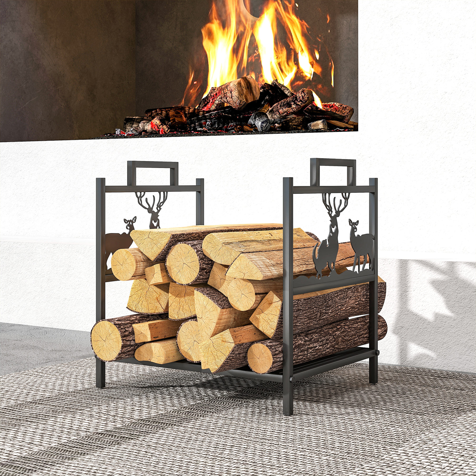 Kaminholzregal für innen 42,5 x 33,5 x 43 cm Brennholzregal für Kamin Ofen aus Metall Schwarz