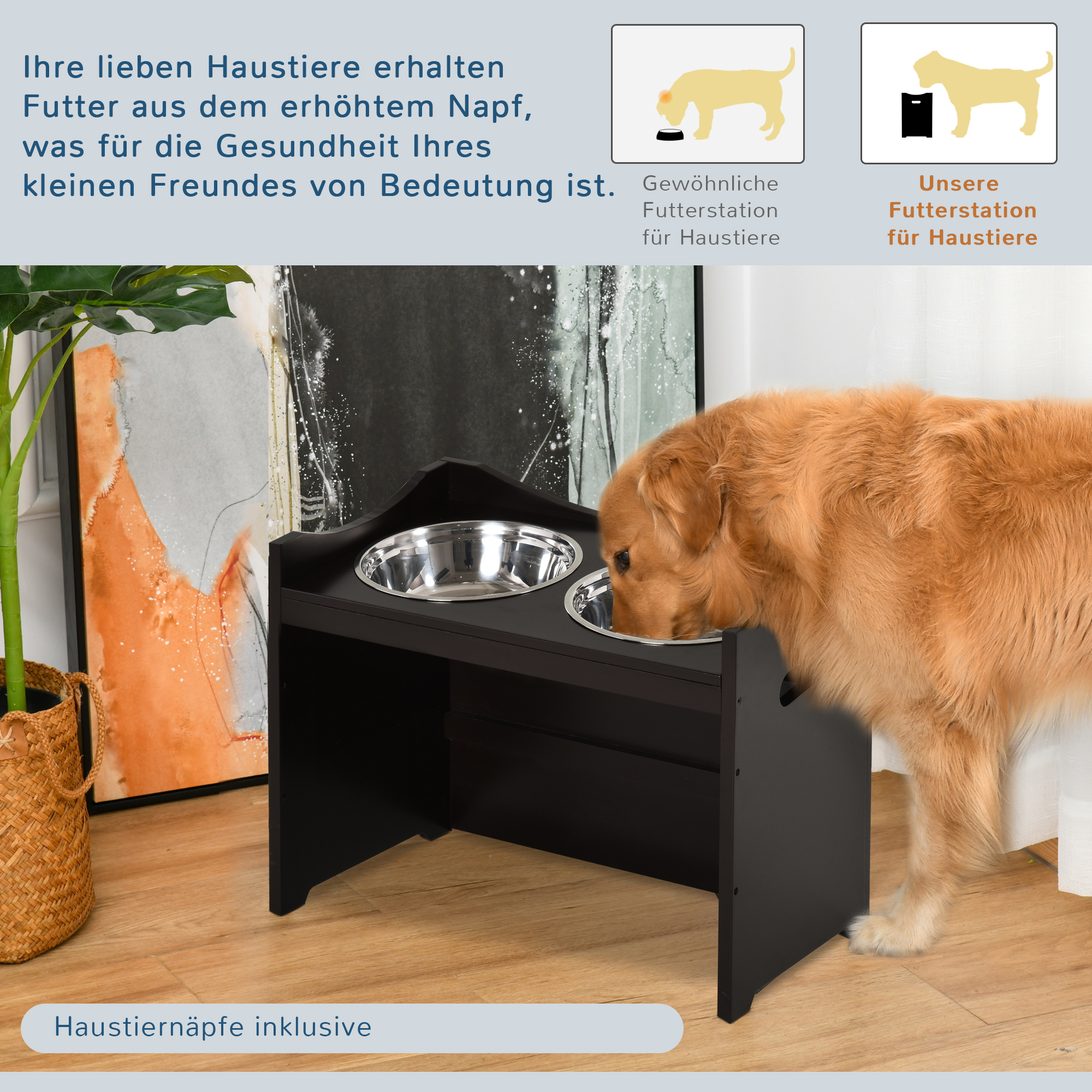erhöhter Hundenapf Höhenverstellbar Futternapf mit Ständer Wassernapf 2 x 2L Edelstahlnäpfen Langsamfutternapf verstellbar Fressnapf Futterstation Hundenäpfe für alle Hundegrößen, Kaffee