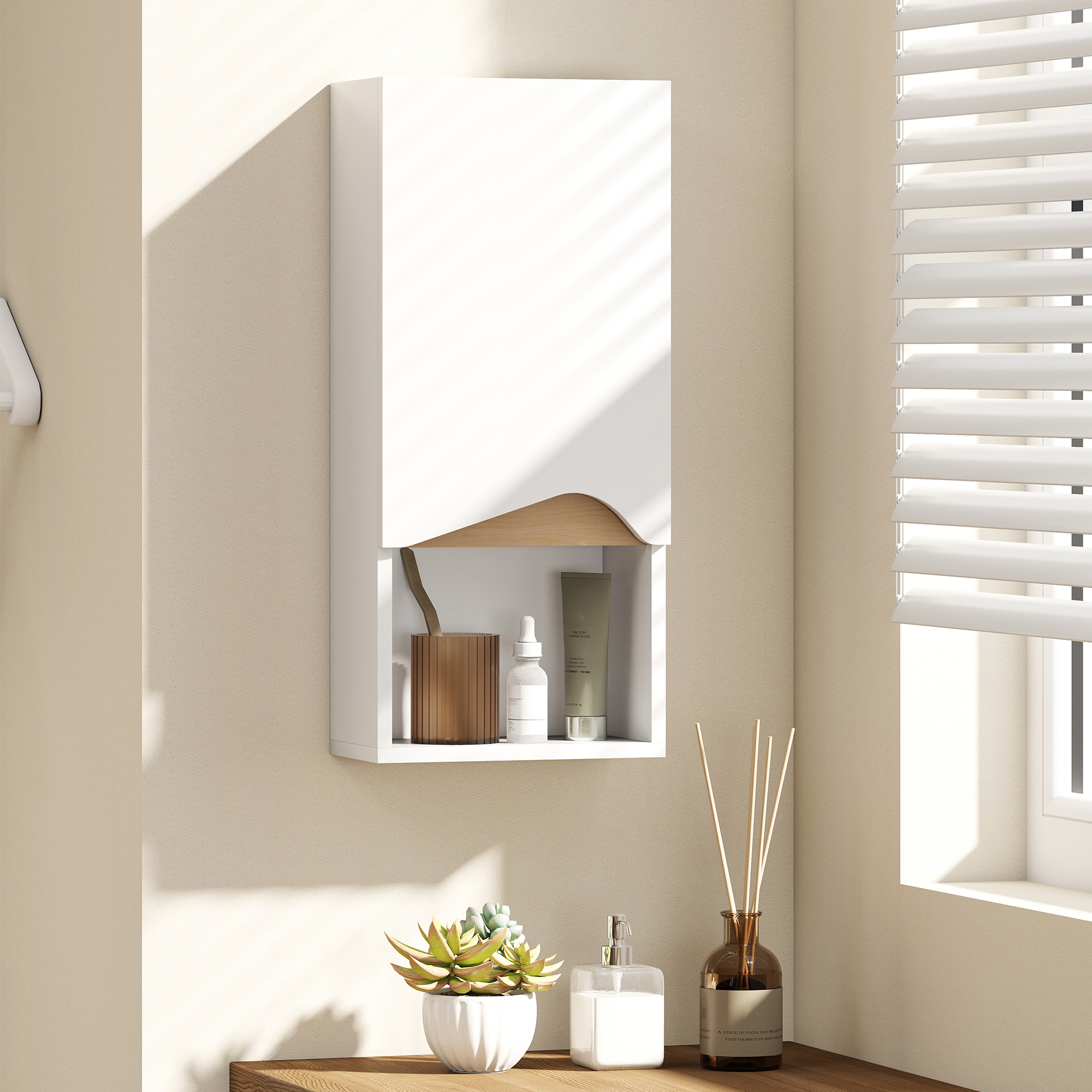 Badezimmerschrank Wandschrank mit Soft-Close-Tür und offenem Fach 30 x 17 x 67 cm Weiß