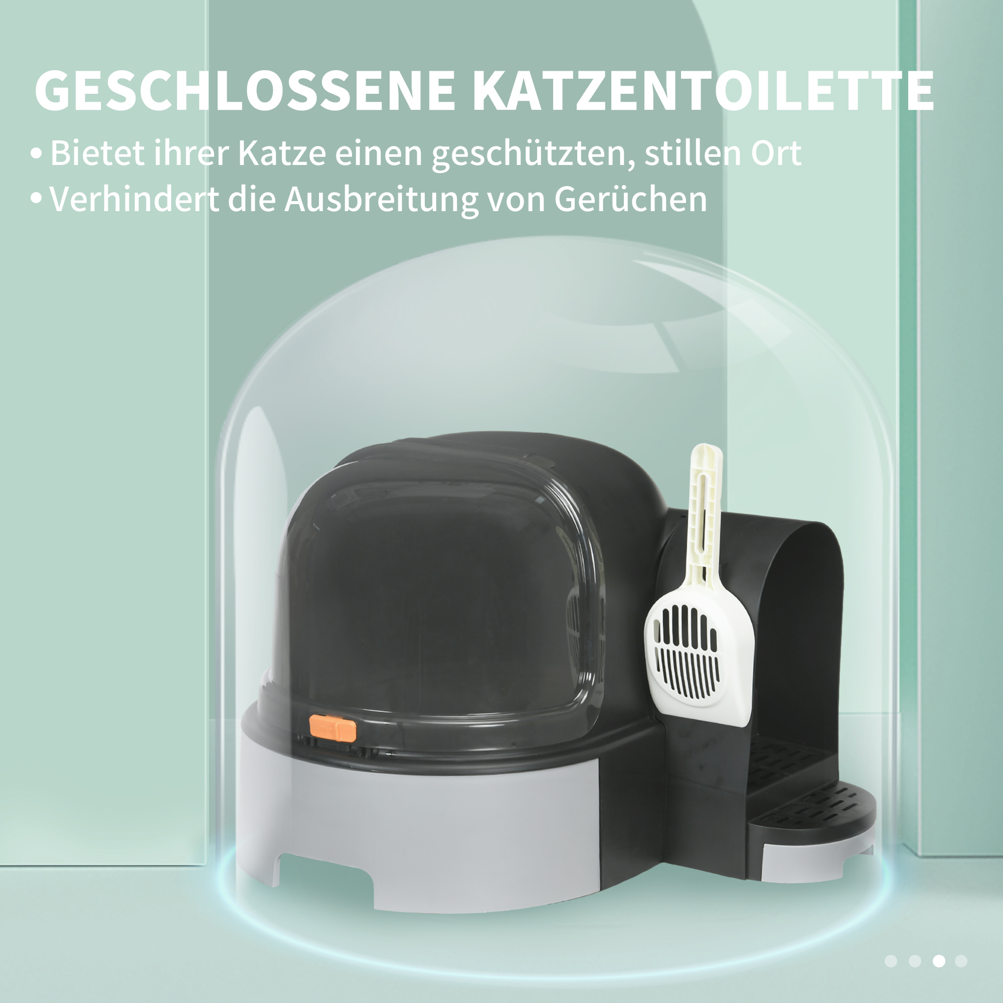 Katzentoillete Katzenklo, 2 herausziehbare Bodenwannen, 1 Schaufel, Streuauffangfach, Grau + Schwarz