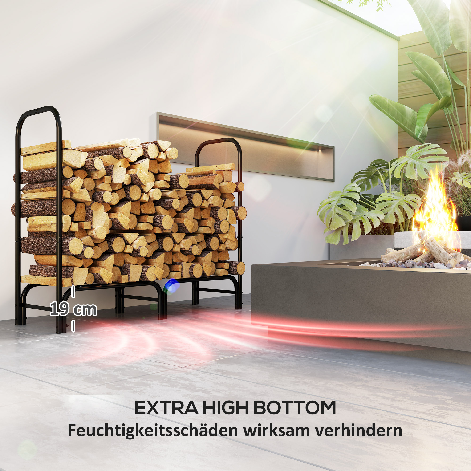 Feuerholzgestell, 0,33 m³, mit Tragetasche & Abdeckung, Metallrahmen, bis 150 kg, 120 x 36 x 99 cm, Schwarz