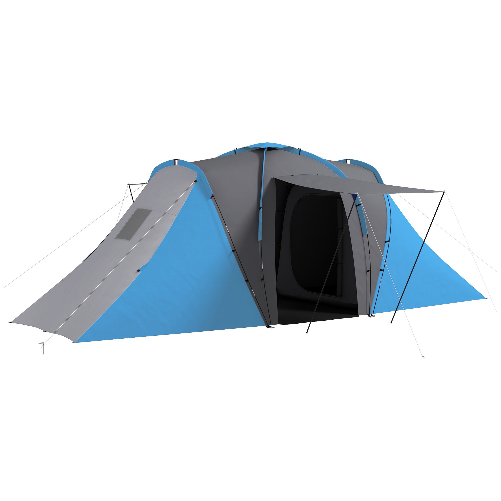 Tunnelzelt, 2000mm Wasserabweisend Campingzelt für 4-6 Personen, mit 2 Schlafzimmern Wohnbereich Tragetasche Grau+Blau