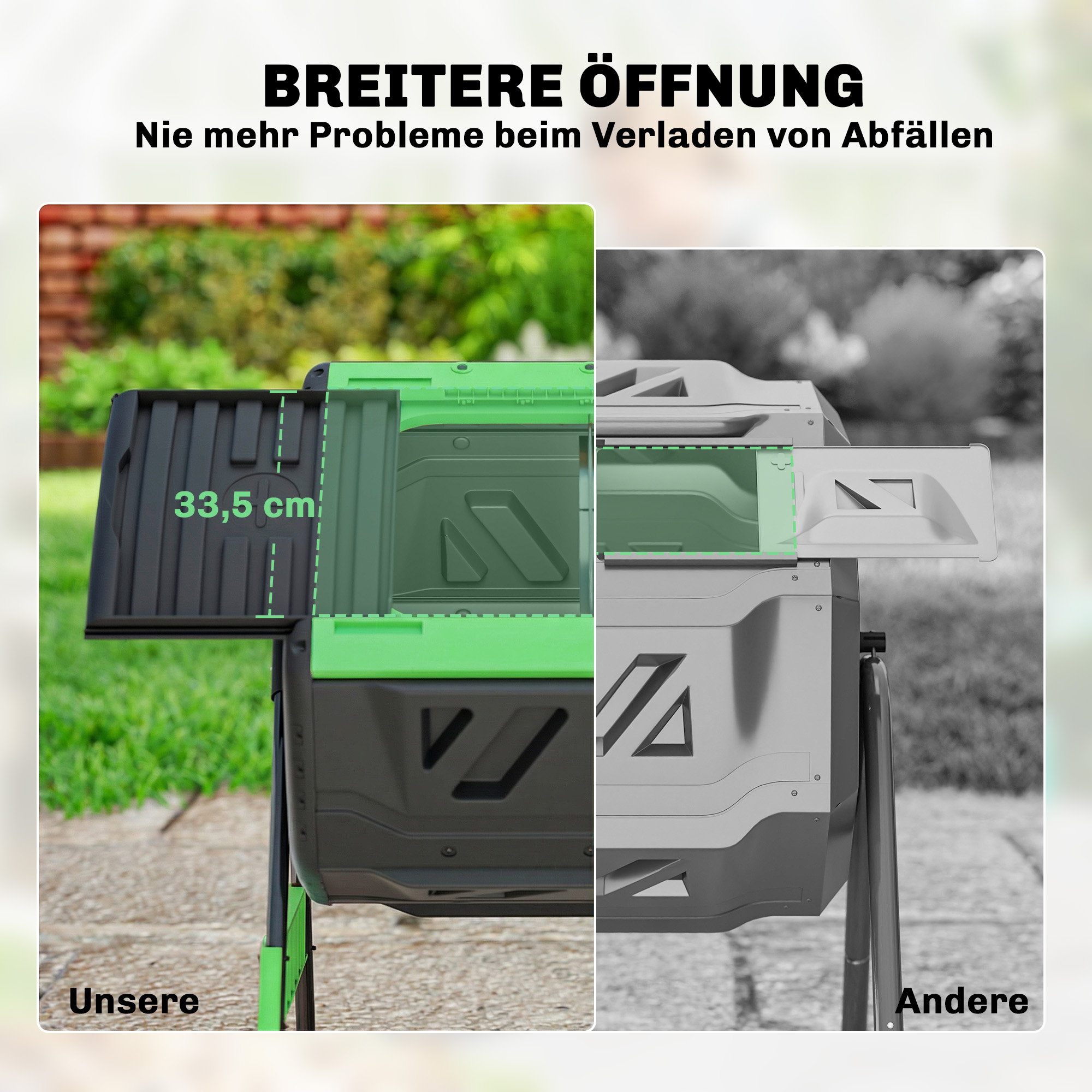 Kompostbehälter, 200L Dualkammer-Komposter mit verstellbaren Lüftungsschlitzen, BPA-frei, Grün