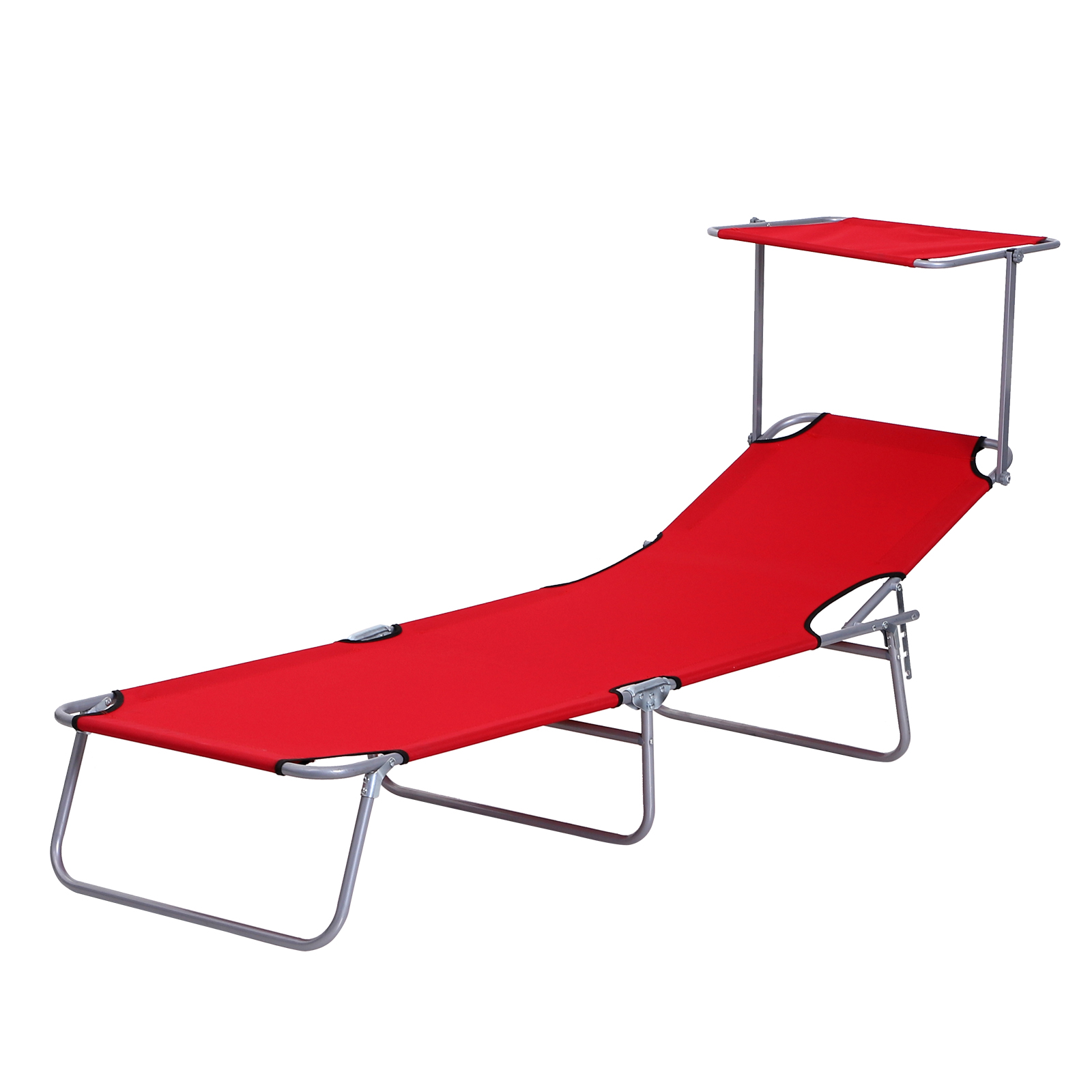 Sonnenliege klappbar Gartenliege mit Dach, Liegestuhl mit 4-Fach verstellbare Rückenlehne, wetterfeste Campingliege bis 120 kg belastbar, für Garten Strand Pool, Rot