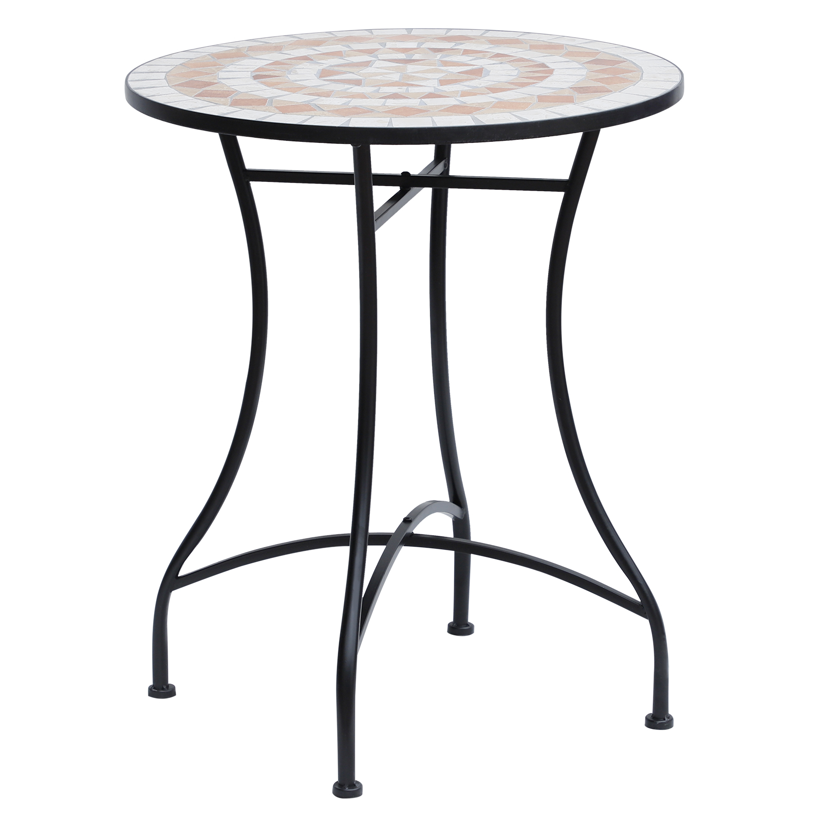 Gartentisch Mosaiktisch Balkontisch Beistelltisch Seviertisch rund Stahl + Keramik Orange + Weiß Ø60 x H71 cm