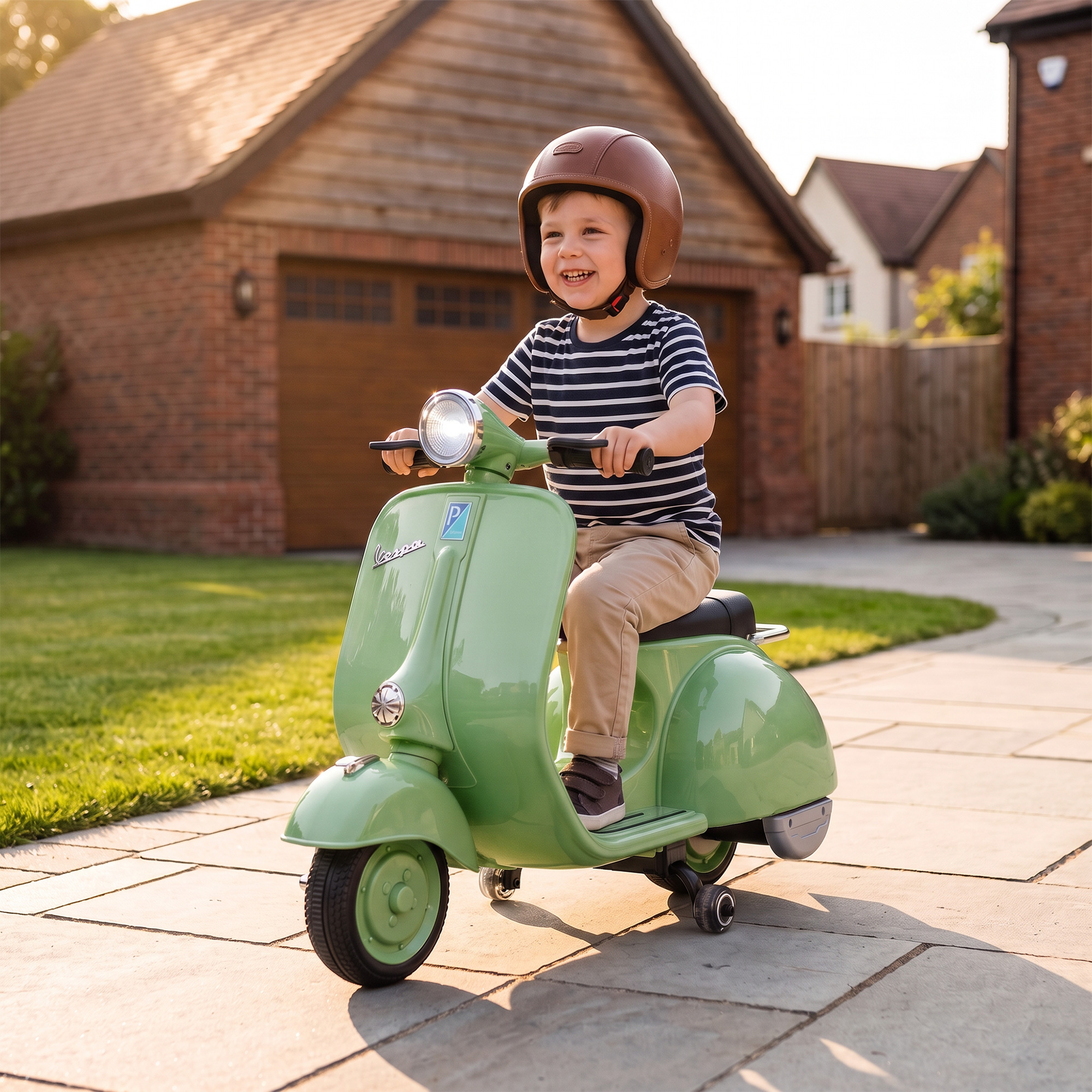 Elektro Motorrad Kinder 6 V Elektromotorrad mit Stützrädern, Lithium-Akku, Softstart, Musik, USB Scheinwerfer Hupe