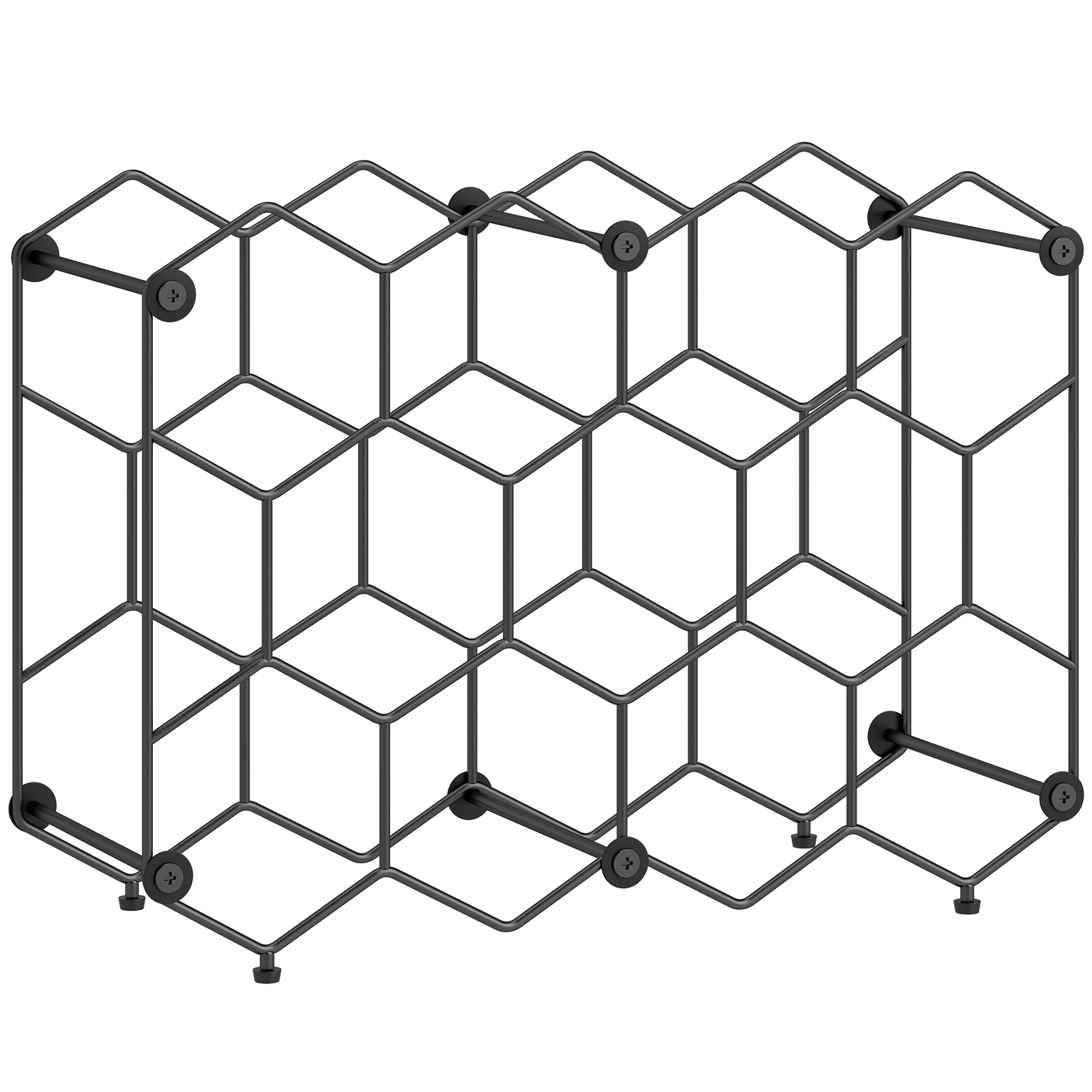 Weinregal für 13 Flaschen Flaschenregal mit Wabendesign Verstellbaren Füßen Kippschutz Metall 43 x 15,5 x 31 cm Schwarz