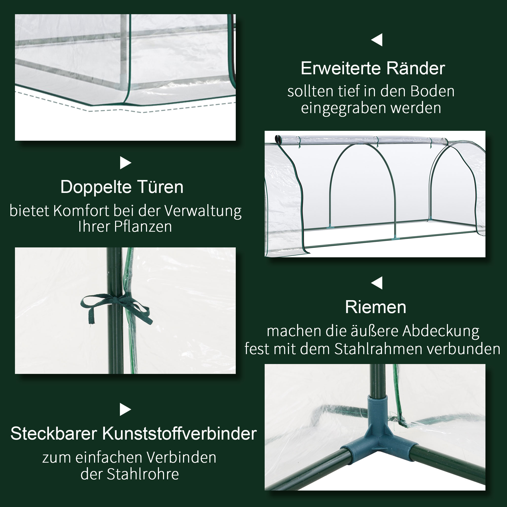 Gewächshaus, Treibhaus mit Tür, Frühbeet, Pflanzenhaus, Pflanzenaufzucht, Stahl, Kunststoff, 250 x 100 x 80 cm, Grün