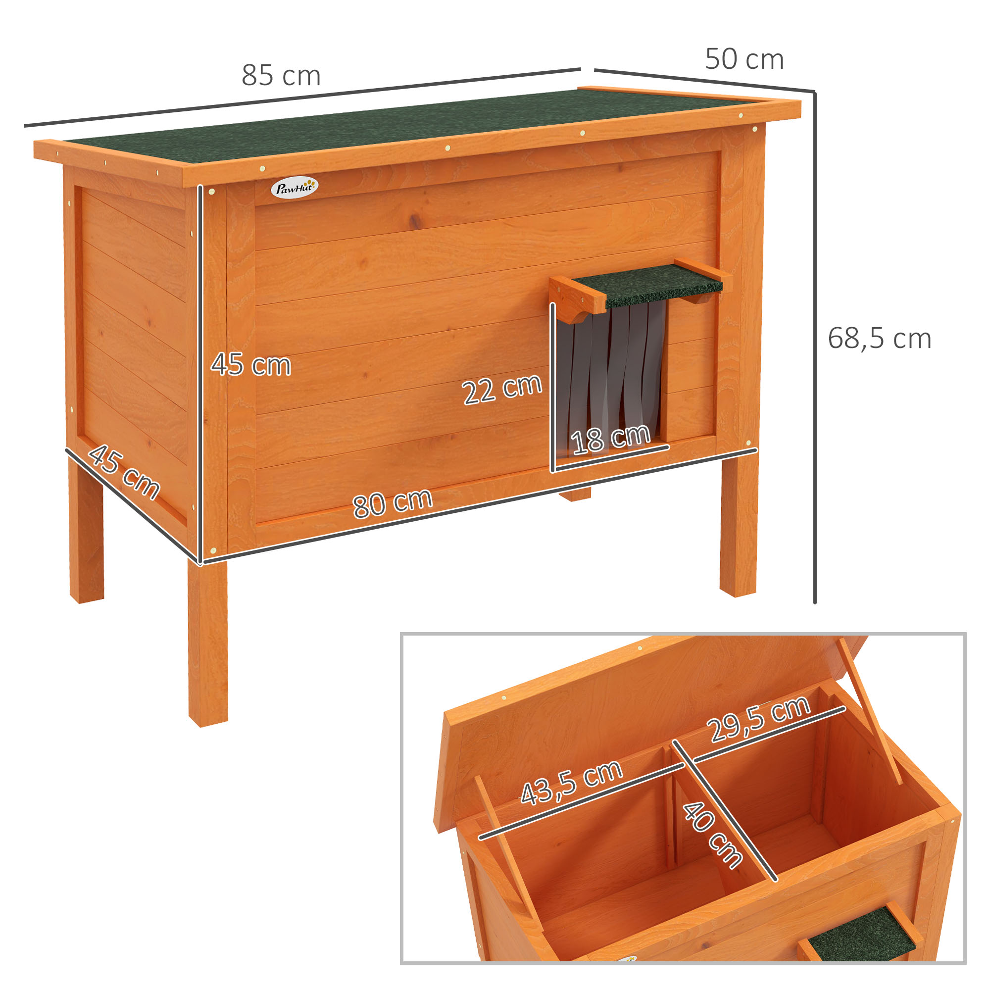 Katzenhaus Outdoor-Katzenhaus Katzenhütte, wetterbeständig, 1 Fenster, 1 Eingang, 85 x 50 x 68,5 cm, Orange+Grün