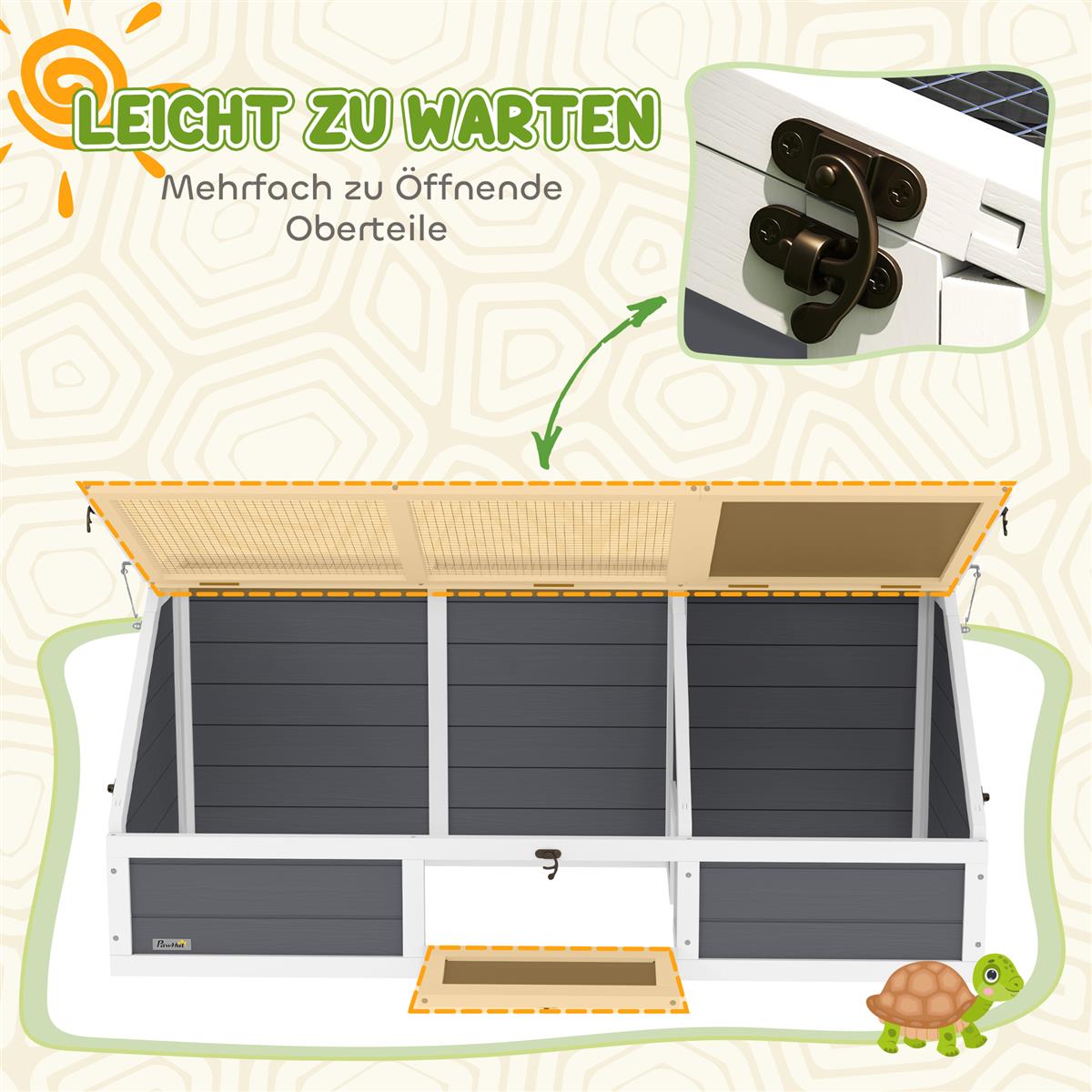 Schildkrötenbox, Outdoor Schildkrötengehege, bodenloses Design, leicht zu öffnen, Schildkrötenhaus, Hellgrau