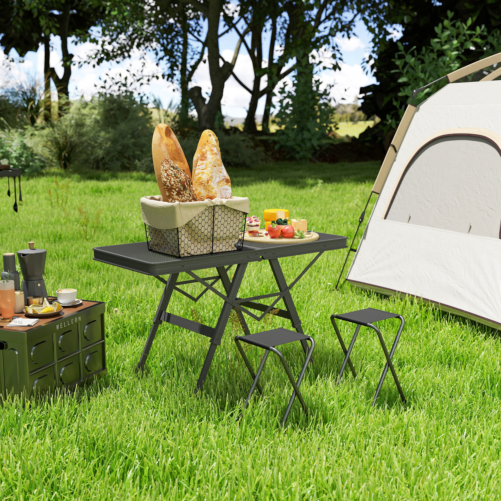 Campingtisch höhenverstellbar Klapptisch mit Metallgitter Klappbar aus Aluminium