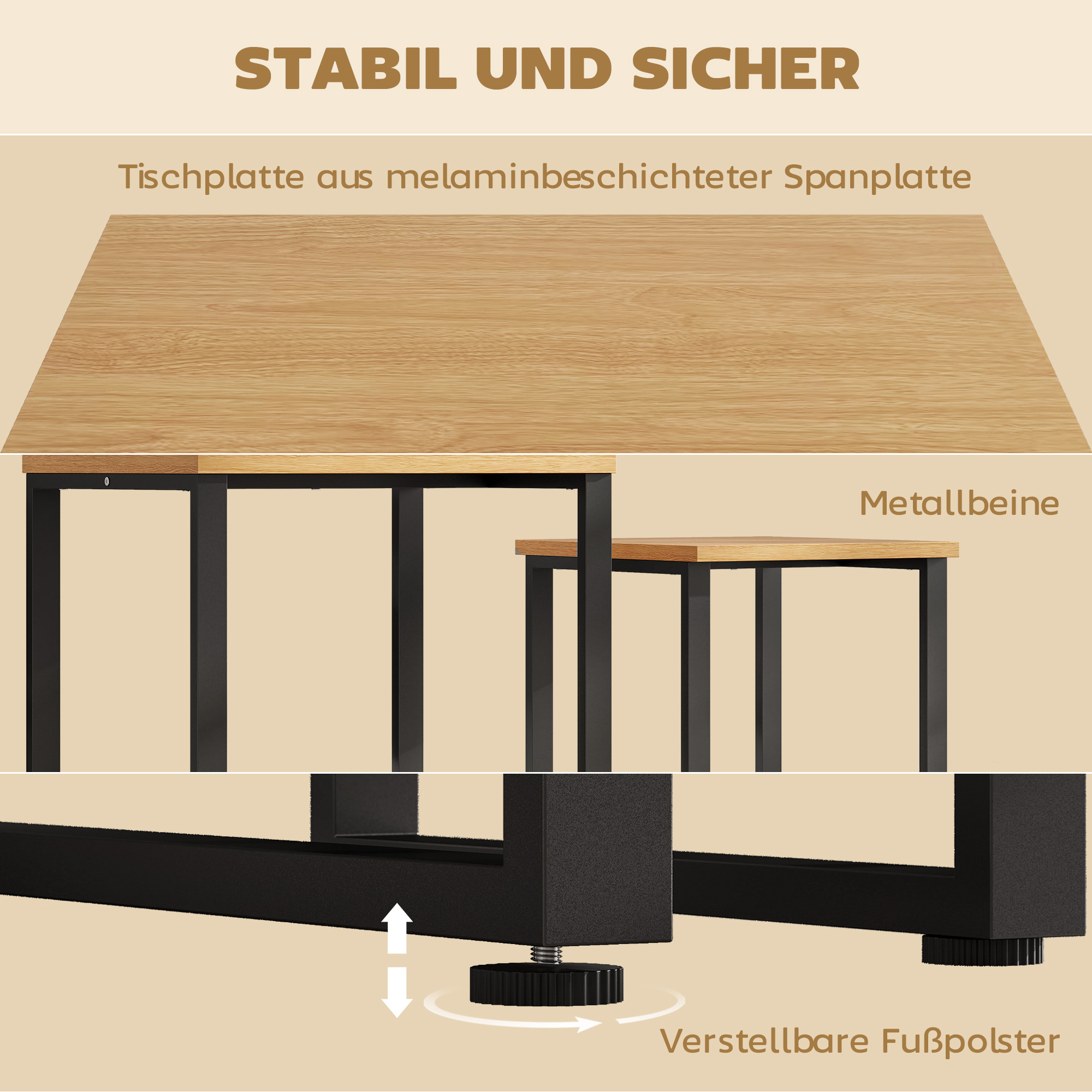 Couchtisch 2er Set Wohnzimmertisch mit Metallrahmen für Wohnzimmer Natur