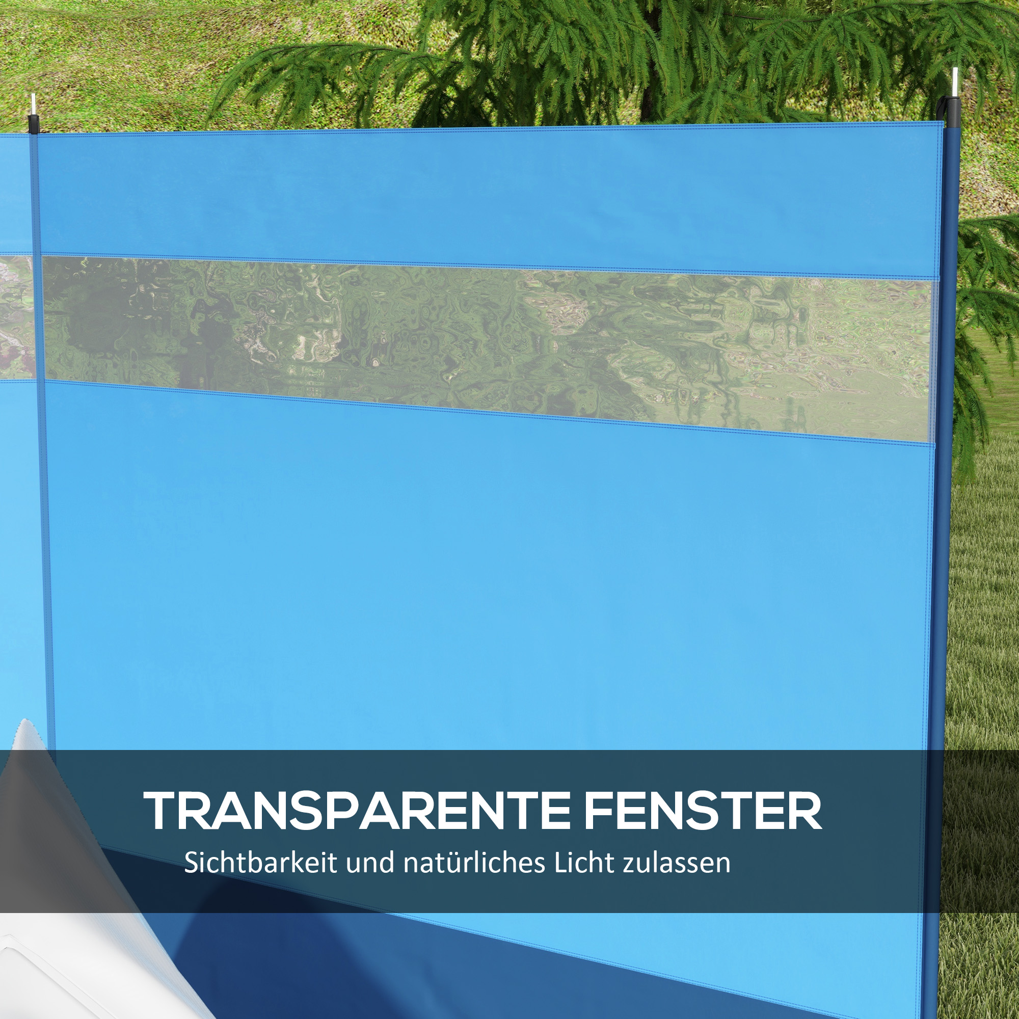 Windschutz mit Sichtfenster und Tragetasche, Stahlstangen, 440x140cm, Blau
