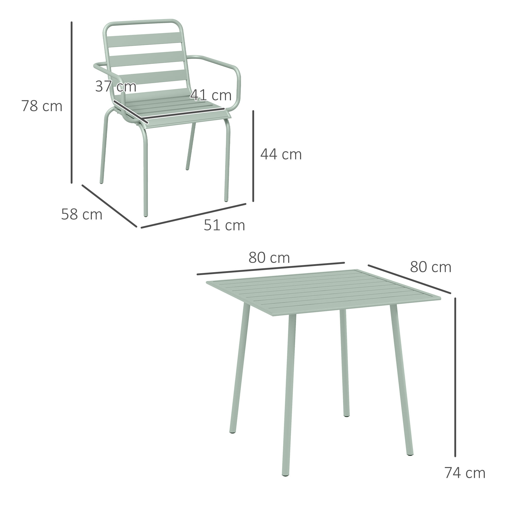 5-teilige Gartensitzgruppe Outdoor Sitzgruppe Gartenmöbel-Set, wetterbeständig, modernes Design, 80 x 80 x 74 cm, Grün