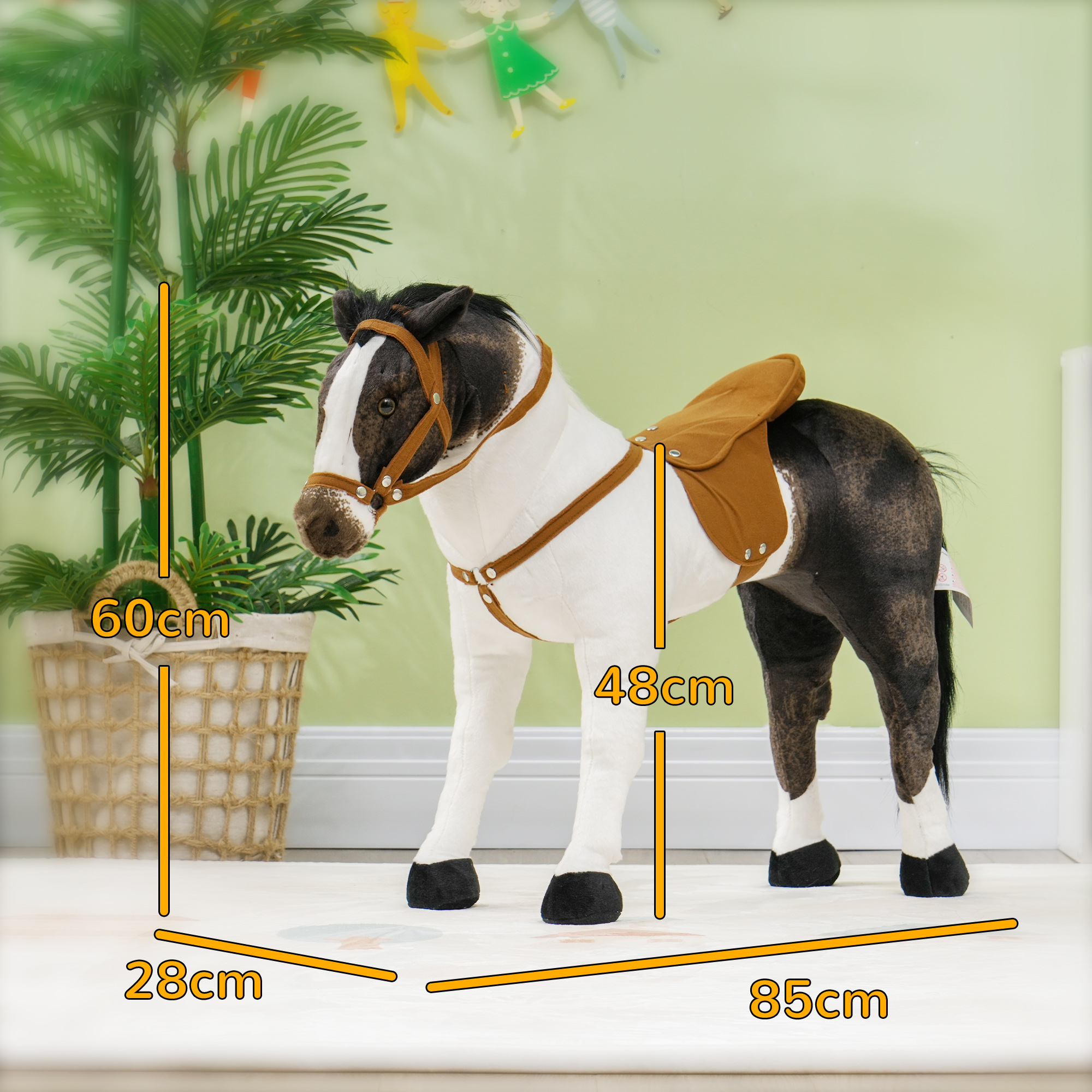 Schaukelpferd mit Soundeffekten, weiches Fell, für 3-8 Jahre, 85 x 28 x 60 cm, Braun/Cremeweiß