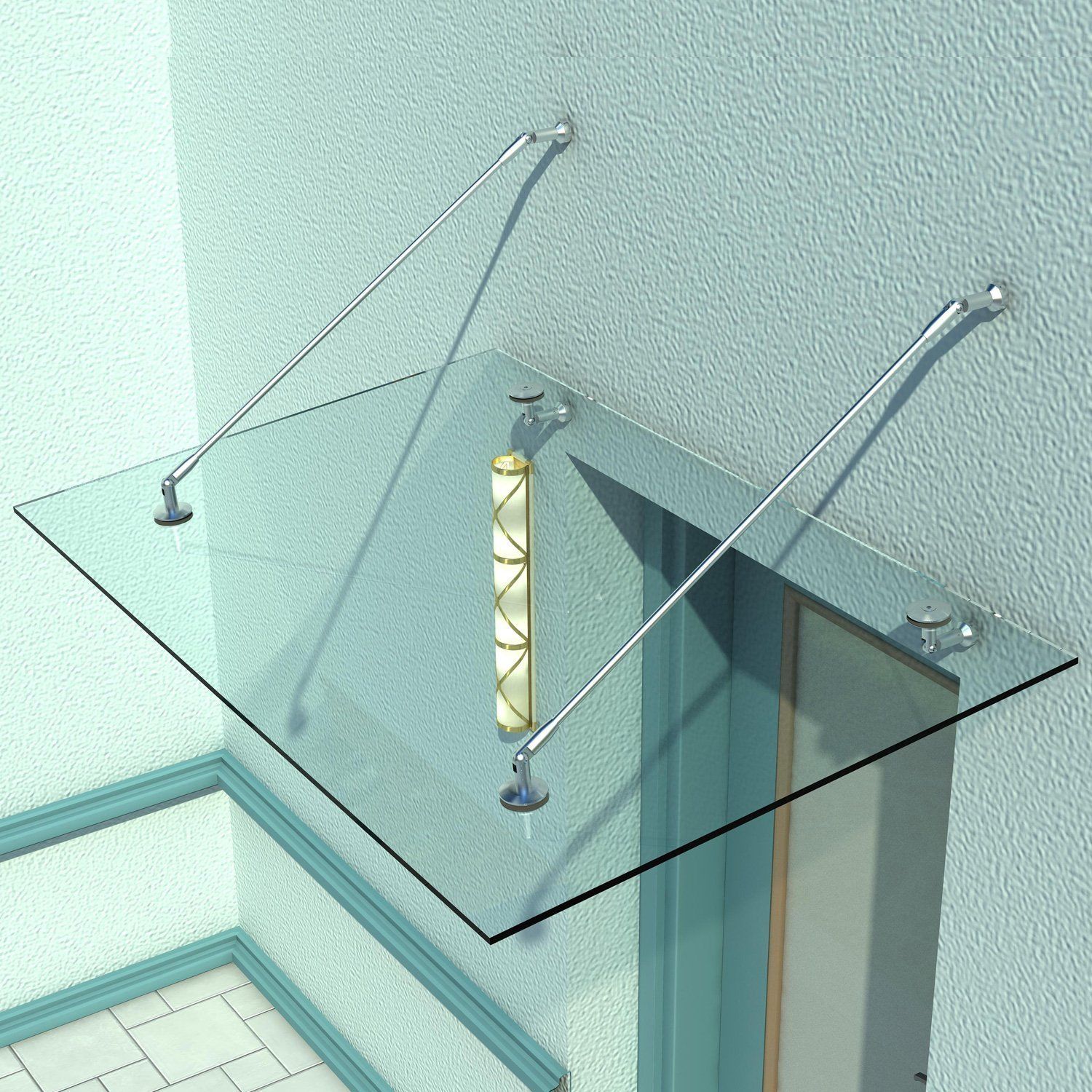 Vordach Glasvordach Türvordach, Gehärtetem Glas, 304 Edelstahl Klarglas 150 x 90 cm