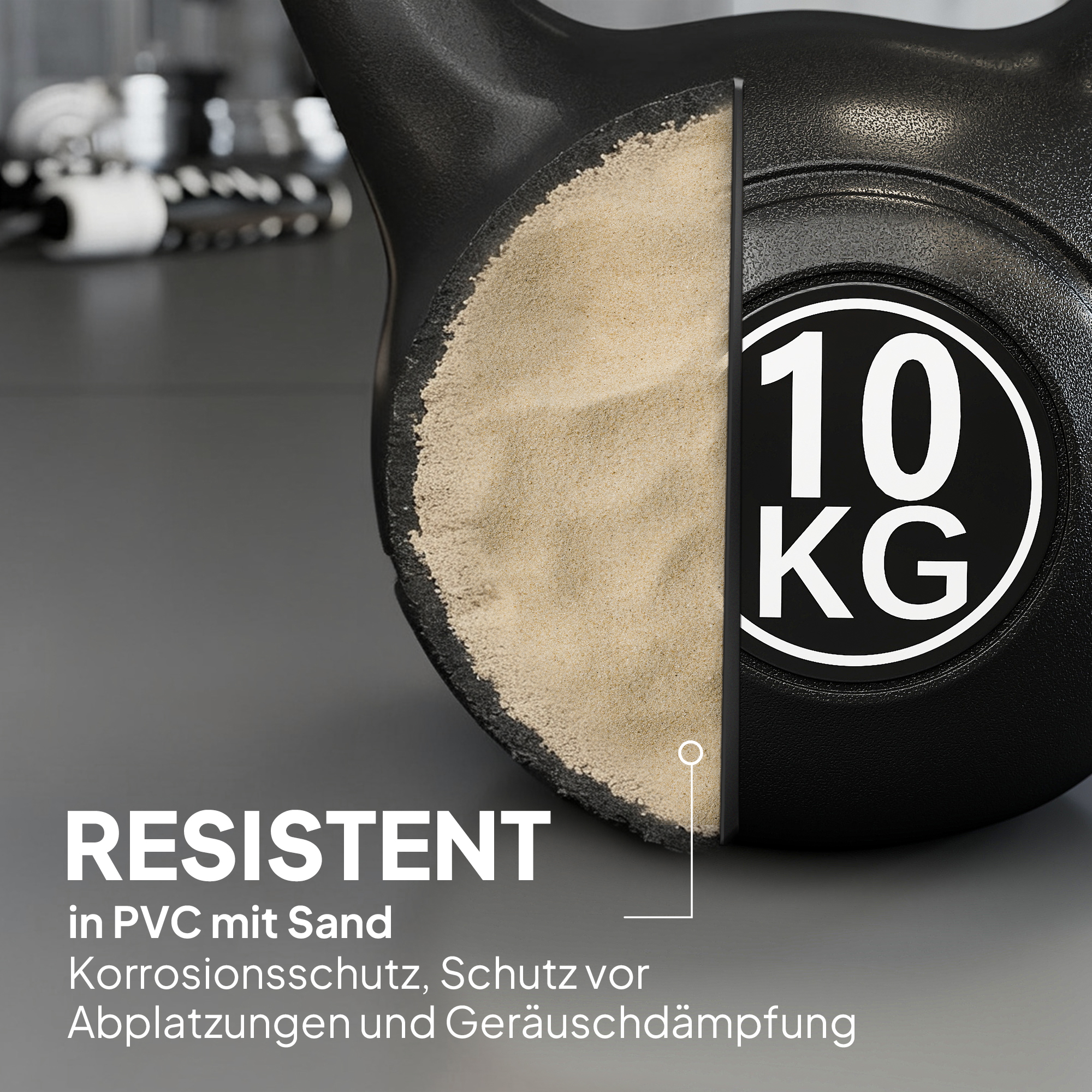 Kettlebell Kugelhantel 10 kg Gewicht-Hantel mit Sand befüllt für Anfänger Schwarz