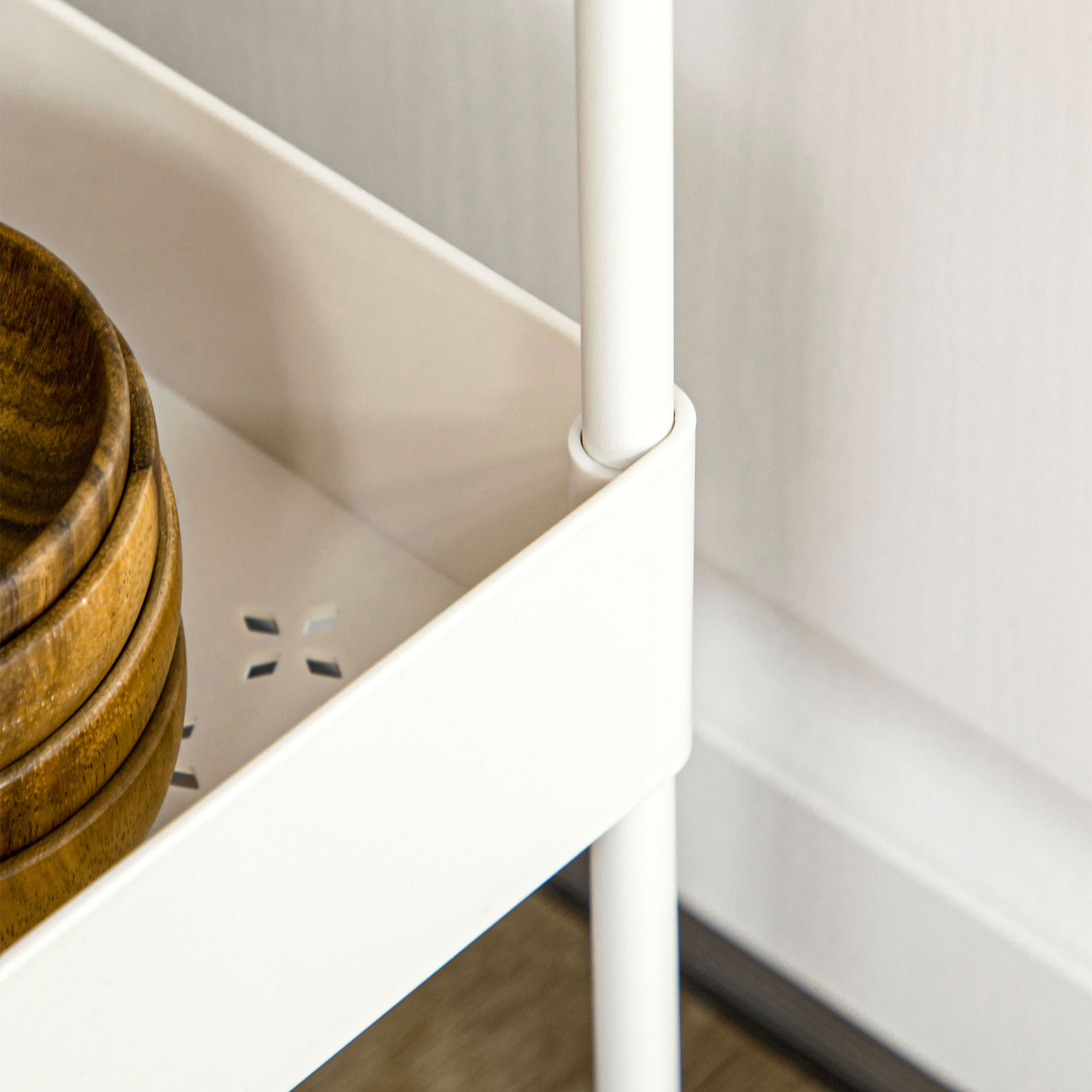 Küchenwagen mit 4 Regalen, 4 flexiblen Haken, 4 Rollen, 40 cm x 19 cm x 90 cm, Nischenwagen, Weiß