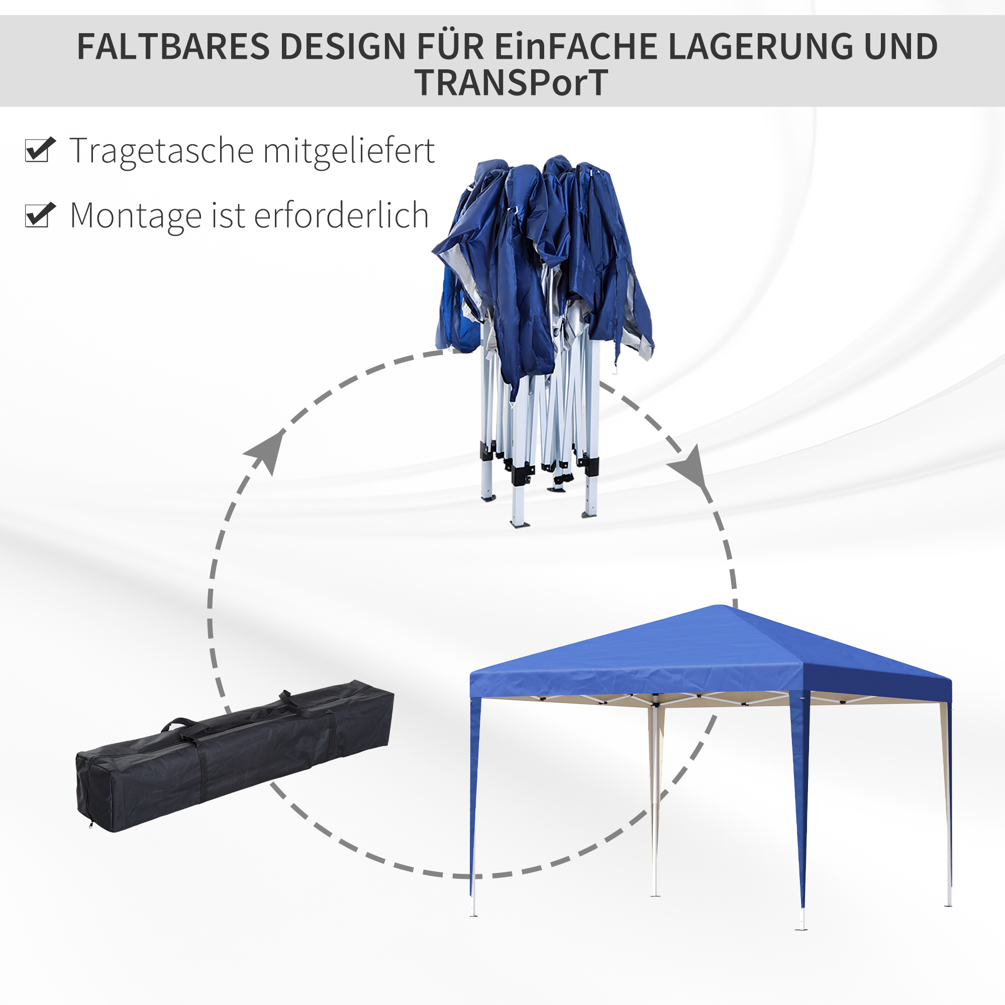 Pavillon, 2,95 x 2,95 m Pop-Up-Faltpavillon, Gartenpavillon, Partyzelt, UV-Schutz, Stahl+Oxfordstoff, Blau