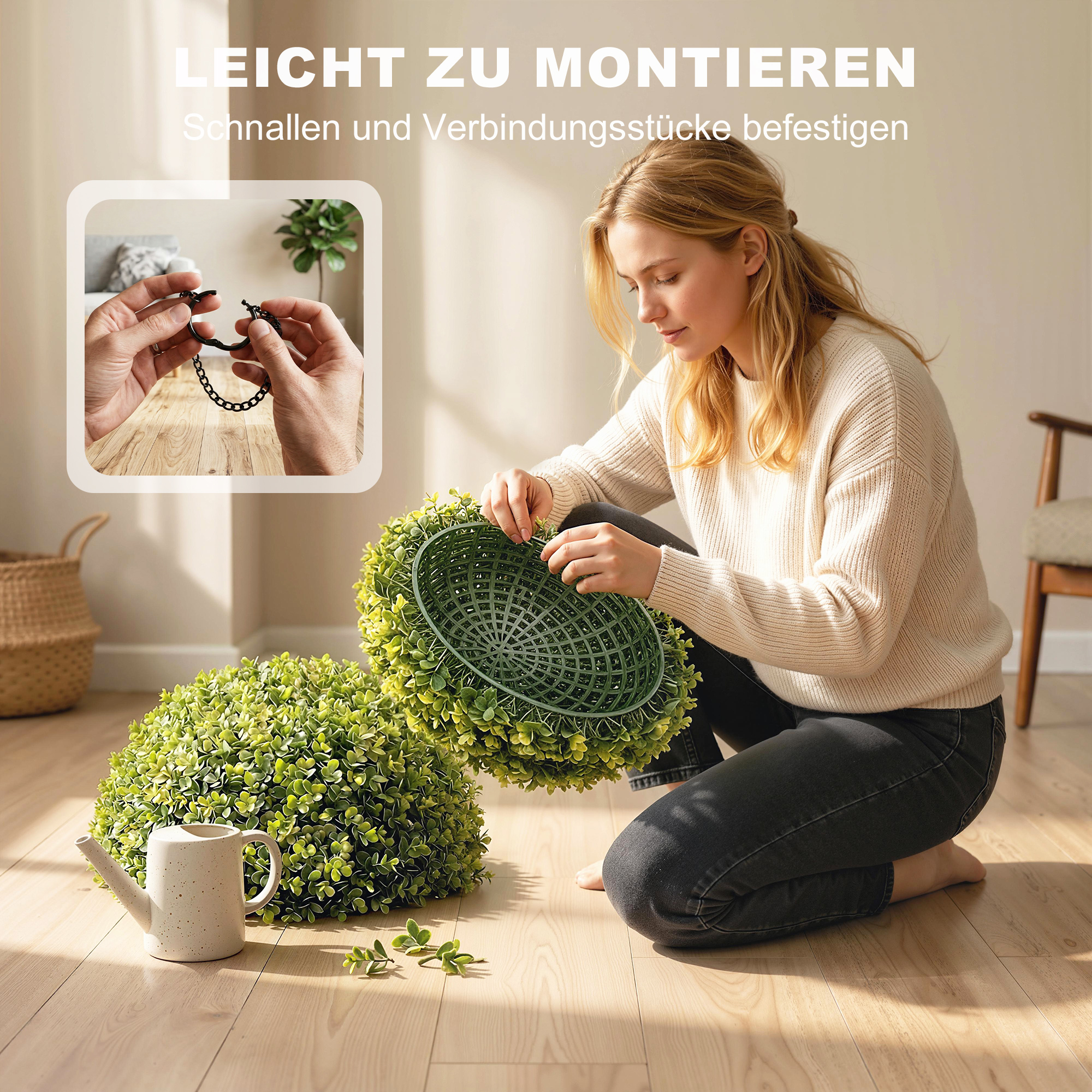 52 cm künstliche Buchsbaum-Kugeln im 2er-Set, UV-beständige Dekopflanzen mit 1086 Blättern für Innen- und Außen