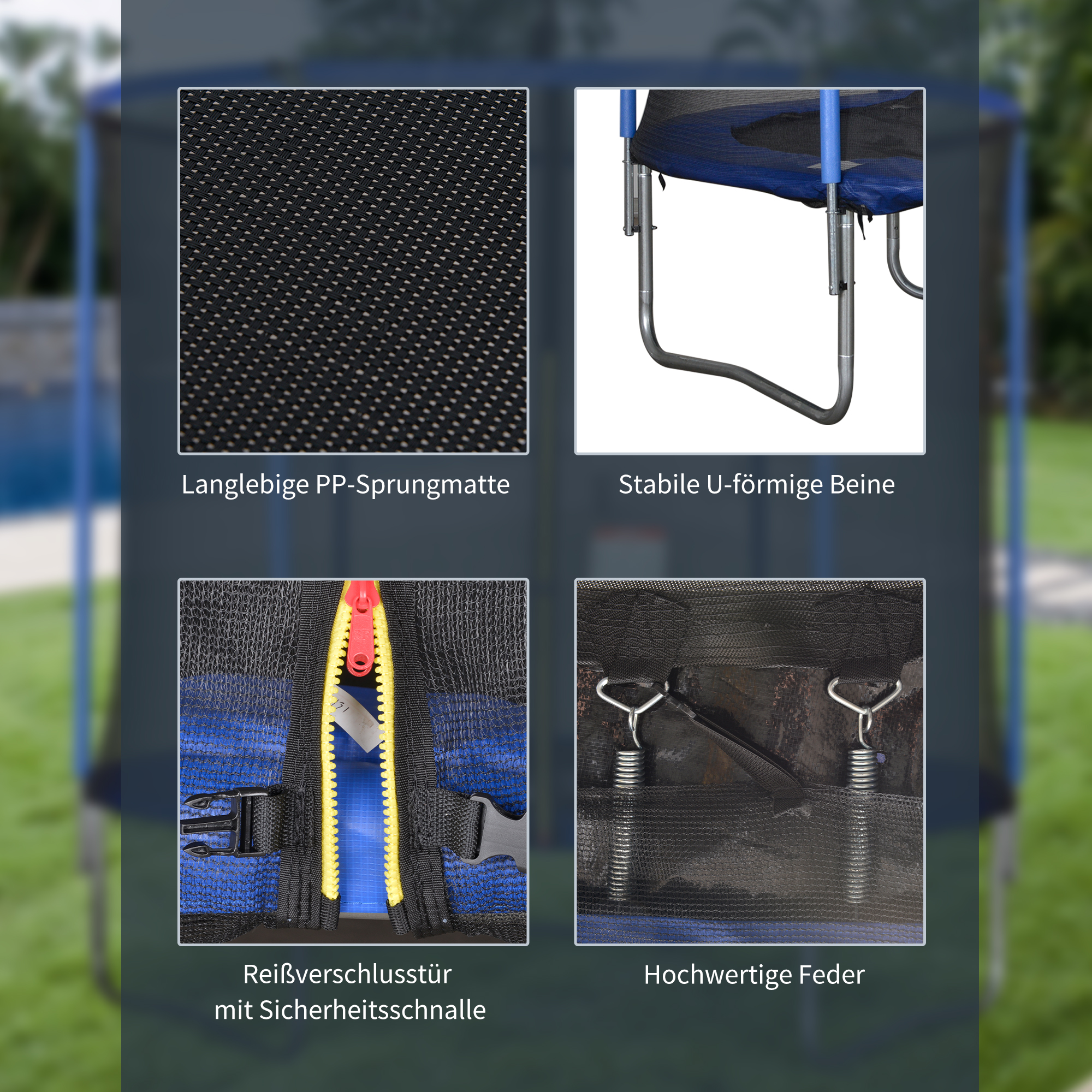 Trampolin mit Sicherheitsnetz Gartentrampolin für Innen- und Außenbereich Fitnesstrampolin für Jugendliche und Erwachsene Stahl Blau+Schwarz bis 113,6 kg Ø244 x 240H cm
