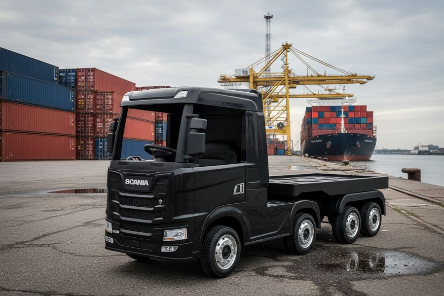 Kinderfahrzeug SCANIA R Series 4 Motoren - mit Hänger - schwarz