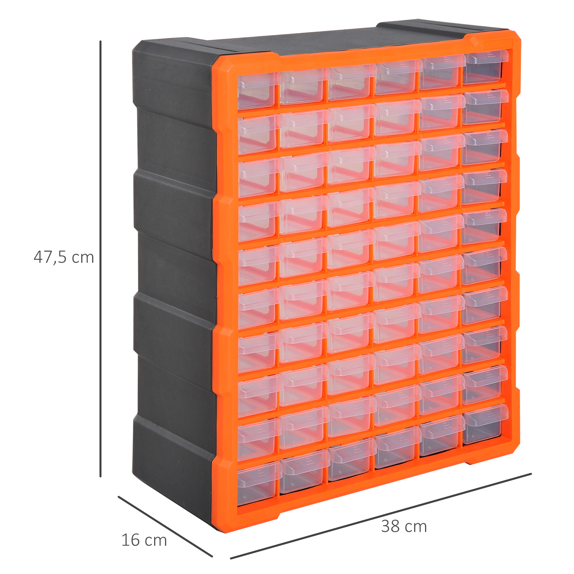 Sortierkasten Kleinteilemagazin Teile Box Aufbewahrungsbox 60 Fächer Orange L38 x B16 x H47,5 cm